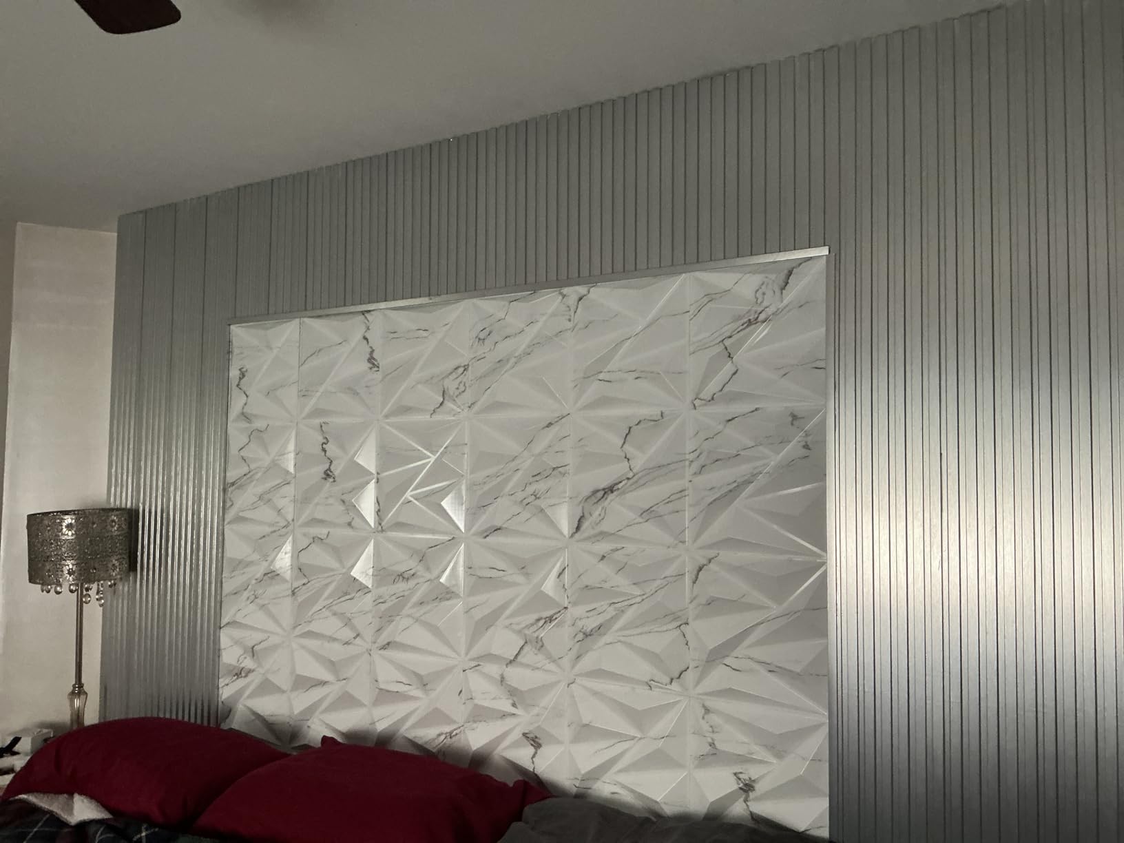 OUZUGIE WPC Acoustic Slat Wall Paneling, 8-Pack 96 x 6 Inches | 3D Wall Panels for Interior Wall Decor, Living Room, TV Background, Study Room, Office Spaces, Bedroom, High Grille (Oak) customer photo 2