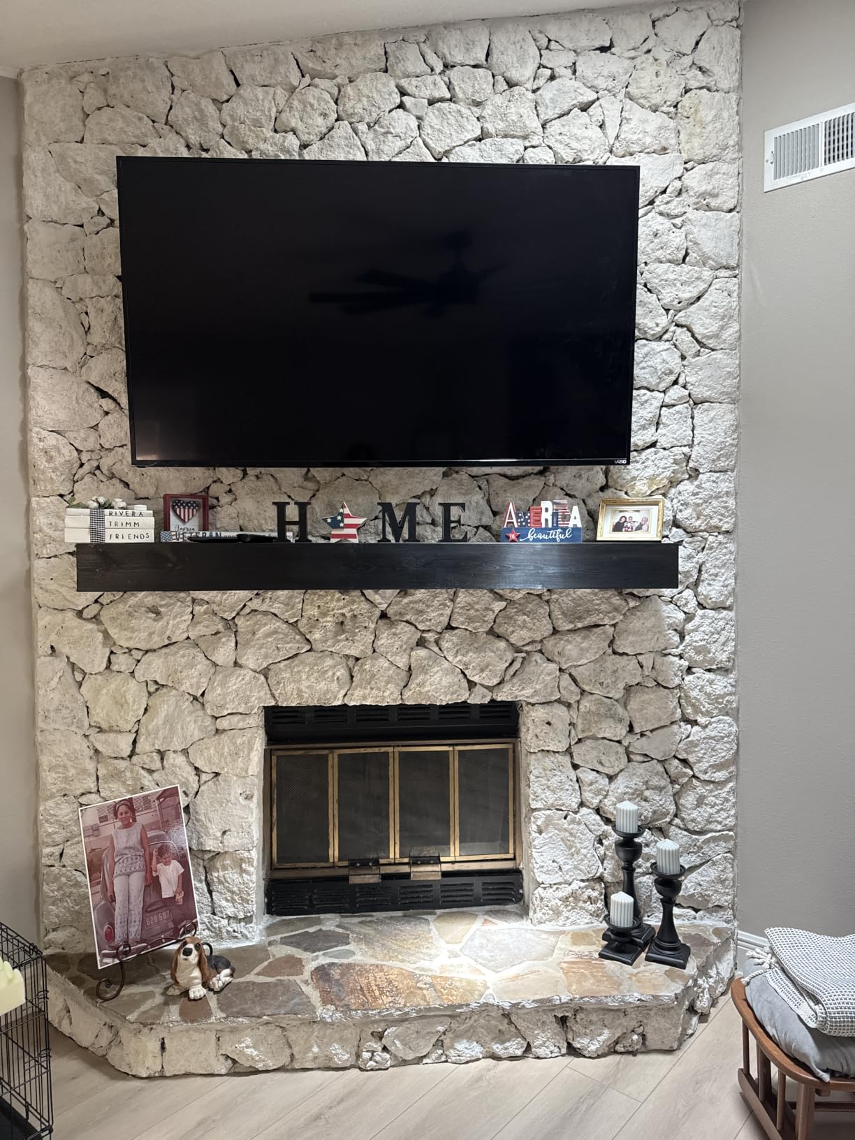 Fireplace Mantel 54'' Solid Wood Floating Shelf, 3'' Thick, Brown | Handcrafted Rustic Finish, Concealed Brackets, Scratch-Resistant Surface, And Easy Installation For Living Room Decor customer photo 1