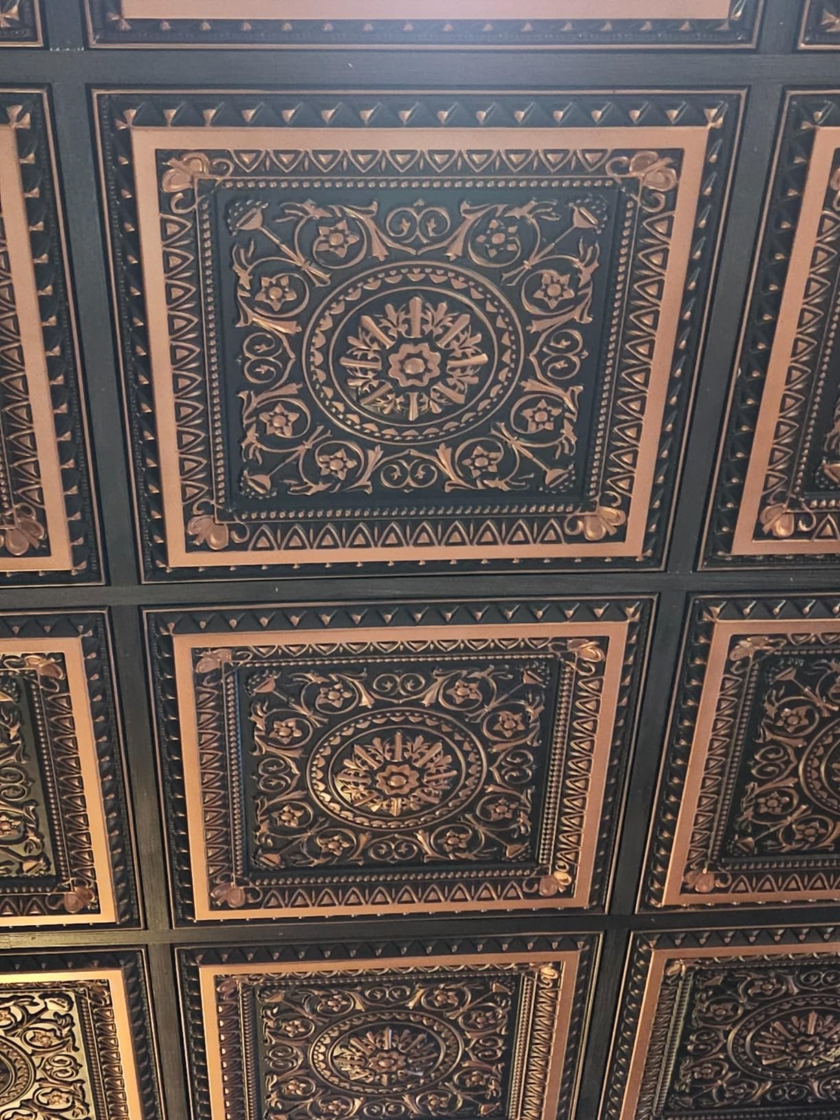 from Plain to Beautiful in Hours 223 La Scala PVC 2' x 2' Glue-up or Lay-in Ceiling Tile (Covers / 40 sq.ft), Vintage Tin, 10 Piece customer photo 2