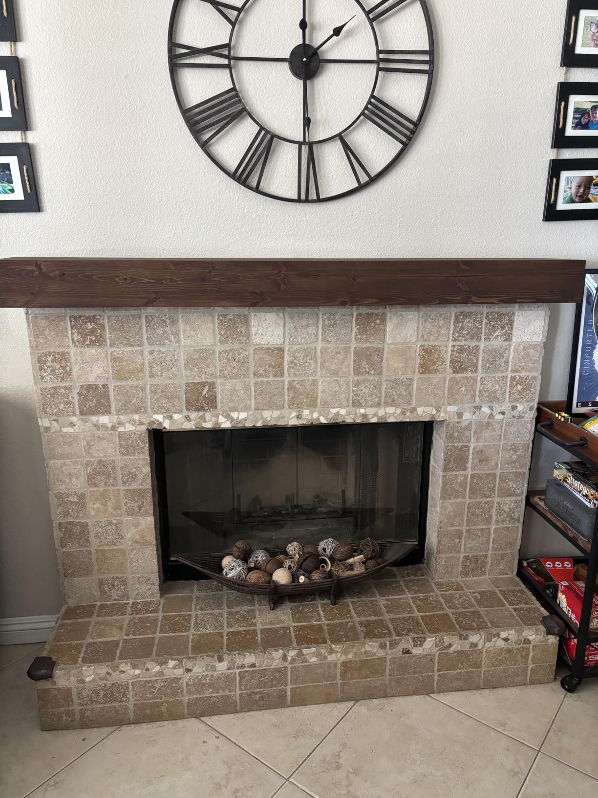 G GOOD GAIN 60'' Fireplace Mantel, 5'' Pine Wood Floating Shelf, DarkWalnut | Handcrafted Mantel Shelves, 60x8x5