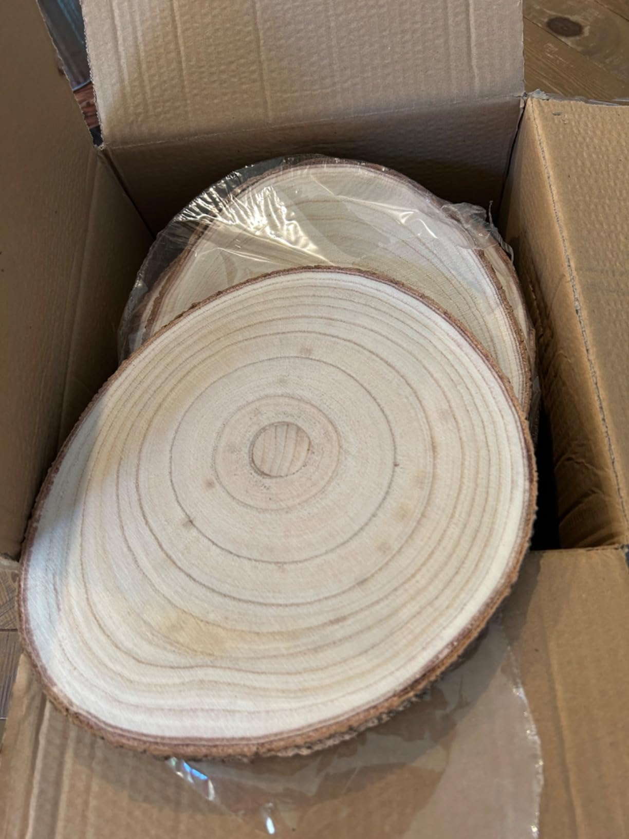 Set of (10) 9-10 Inches Large Wood Slices, Wood Centerpieces for Tables | Natural Paulownia Wooden Slabs, Unfinished Wood Slices for Centerpieces, Wedding, Baby Shower, Party customer photo 1