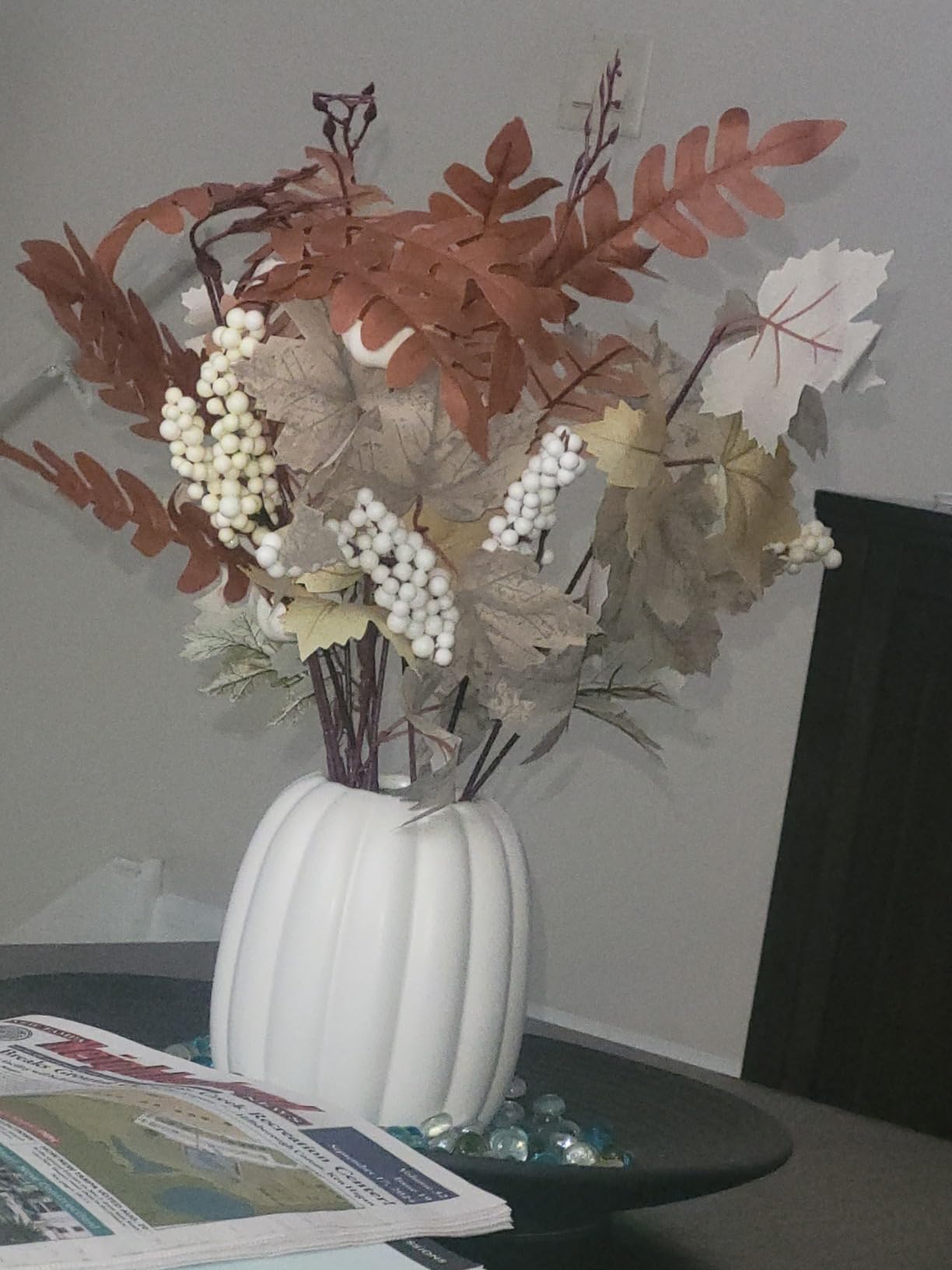 Fall Decor - Ceramic Pumpkin Vase with 15 PCS Autumn Maple Leaf Pumpkin Berry Stems - Table Centerpieces Thanksgiving Farmhouse Neutral Harvest Decorations for Home Indoor Dining Room Kitchen customer photo 2