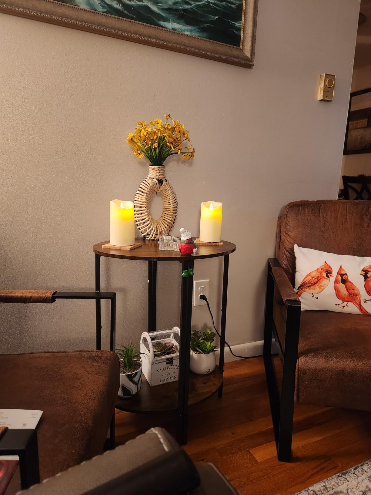 YATINEY Side Table with 2-Tier Open Sheleves, Half Round End Table Set of 2, Narrow Half Sofa Table, Entryway Table for Living Room, Bedroom, Rustic Brown ET07L2BR customer photo 1