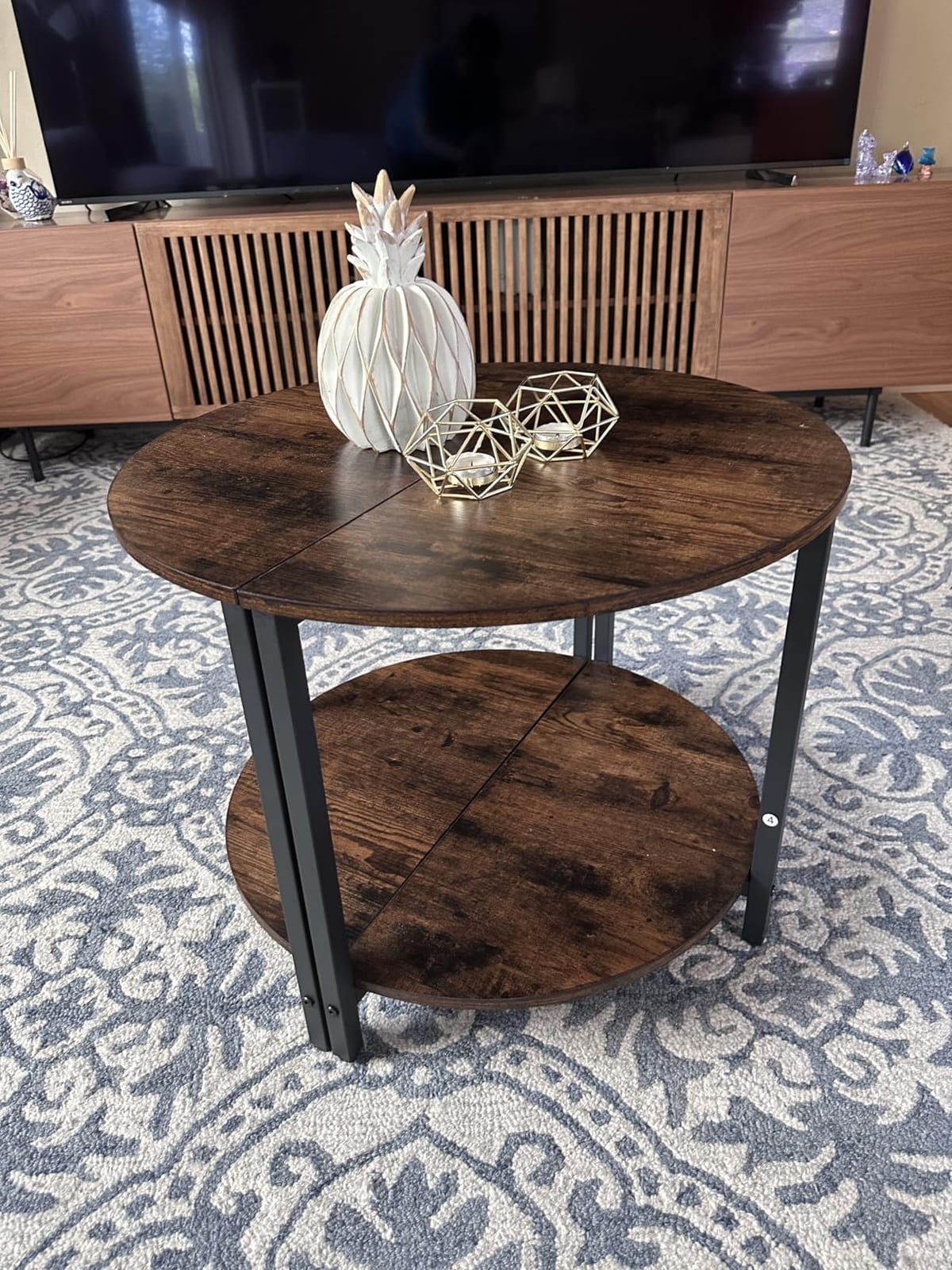 YATINEY Side Table with 2-Tier Open Sheleves, Half Round End Table Set of 2, Narrow Half Sofa Table, Entryway Table for Living Room, Bedroom, Rustic Brown ET07L2BR customer photo 2