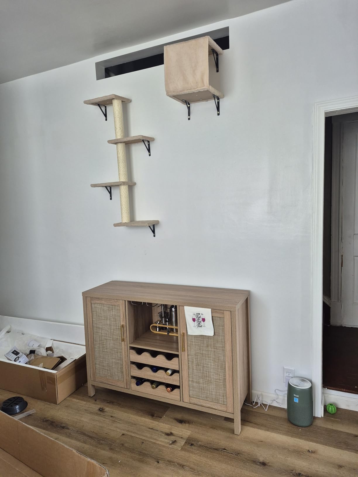 Rattan Wine Bar Cabinet, Boho Rattan Home Bar with Glass Holder and Drawer Style Racks, Oak Sideboard Buffet Storage Cabinet for Living Dining Room Kitchen customer photo 1