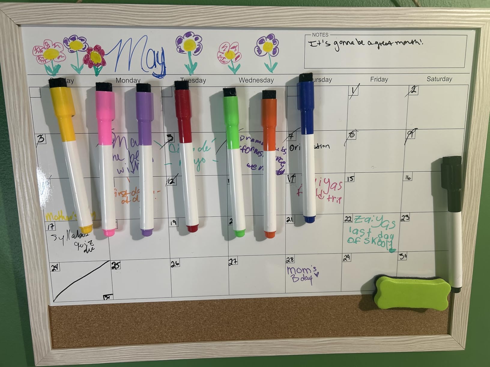Tankee Dry Erase Calendar for Wall, 17x13 Hanging Whiteboard Calendar | Magnetic, With Cork Board, Hangable, Wooden Frame, Ideal for Dorm Room, Office, Kitchen, Bedroom, Home, School, Classroom customer photo 2