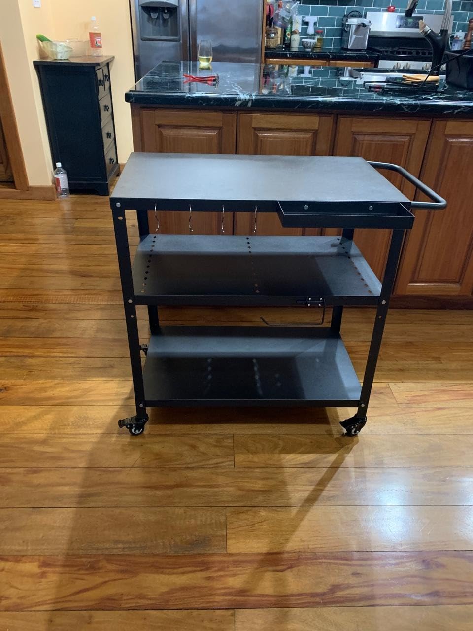 Outdoor Grill Cart Table, Pizza Oven Stand with Casters, Black | Multifunctional Grill Table for Pizza Oven & Griddle, 4 Lockable Wheels, Side Handles & Hooks for Indoor/Outdoor Use customer photo 1