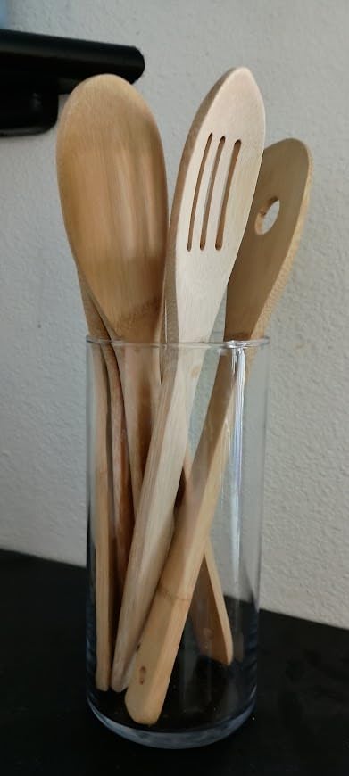 Riveira Dark Bamboo Wooden Spoons for Cooking 6-Piece, Apartment Essentials Wood Spatula Spoon Nonstick Kitchen Utensil Set Premium Quality Housewarming Gifts for Everyday Use customer photo 2