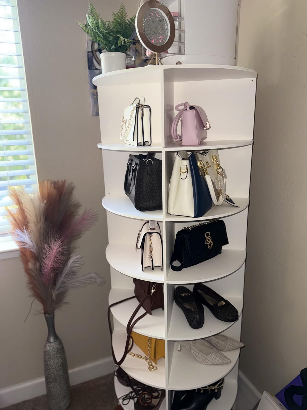 MAGIC UNION Rotating Shoe Rack Tower 7 Tier Organizer, White | Vertical Spinning Shoe Display Lazy Susan, Revolving 360 Shoe Rack Storage Round Carousel, Rotate Shoes Closet Organization customer photo 1