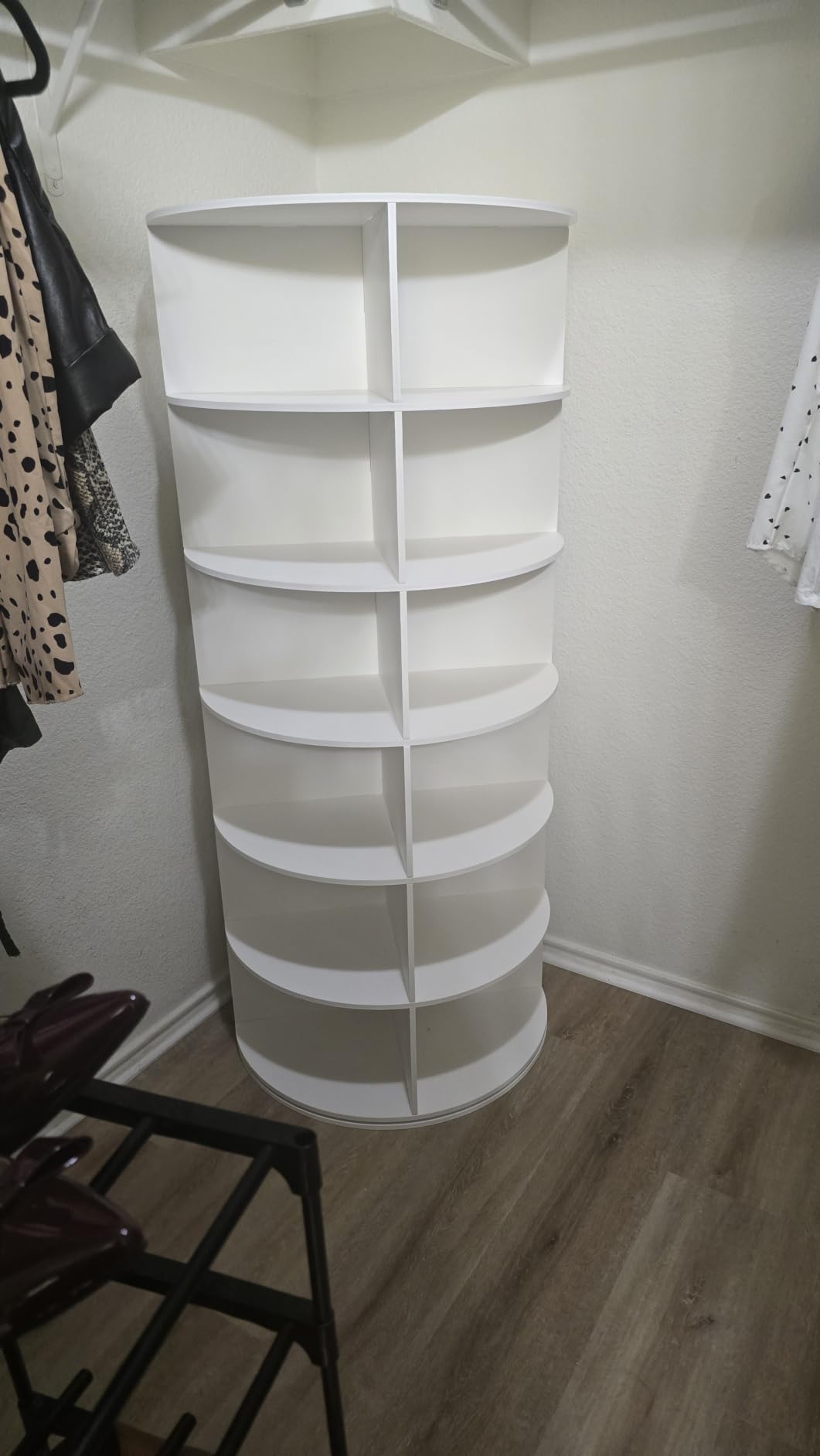 MAGIC UNION Rotating Shoe Rack Tower 7 Tier Organizer, White | Vertical Spinning Shoe Display Lazy Susan, Revolving 360 Shoe Rack Storage Round Carousel, Rotate Shoes Closet Organization customer photo 2