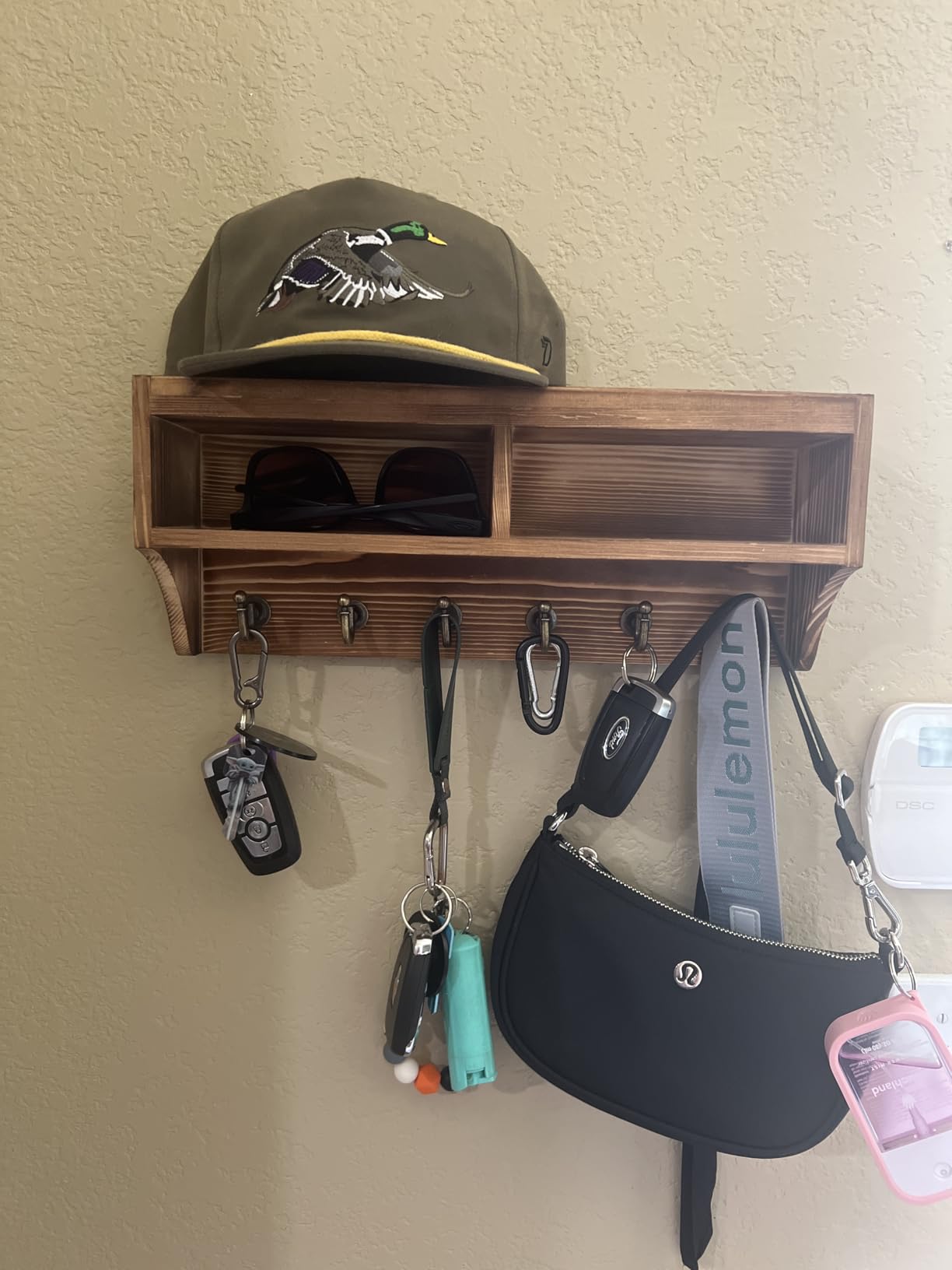 Key Holder Wall Mount with Mail Organizer, 6 Hooks & Shelf, Brown | Wood Key Holder Wall Mount with 6 Key Hooks, Shelf & Storage Box and Mail Organizer for Entryway, Apartment, Home and Office customer photo 2