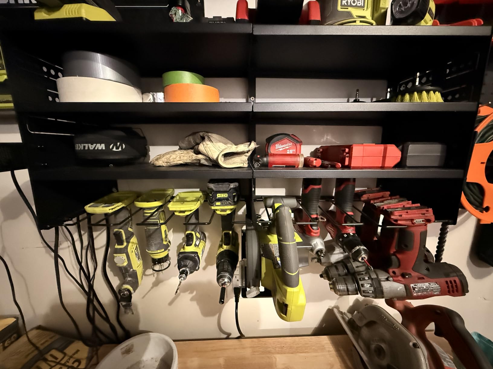POKIPO Large Power Tool Organizer Wall Mount with Charging Station,4 Layer Heavy Duty Metal Tool Storage Rack Loads 600lbs with 8 Cordless Drill Holder,Battery Utility Rack Loads with 4 Power Strip customer photo 2