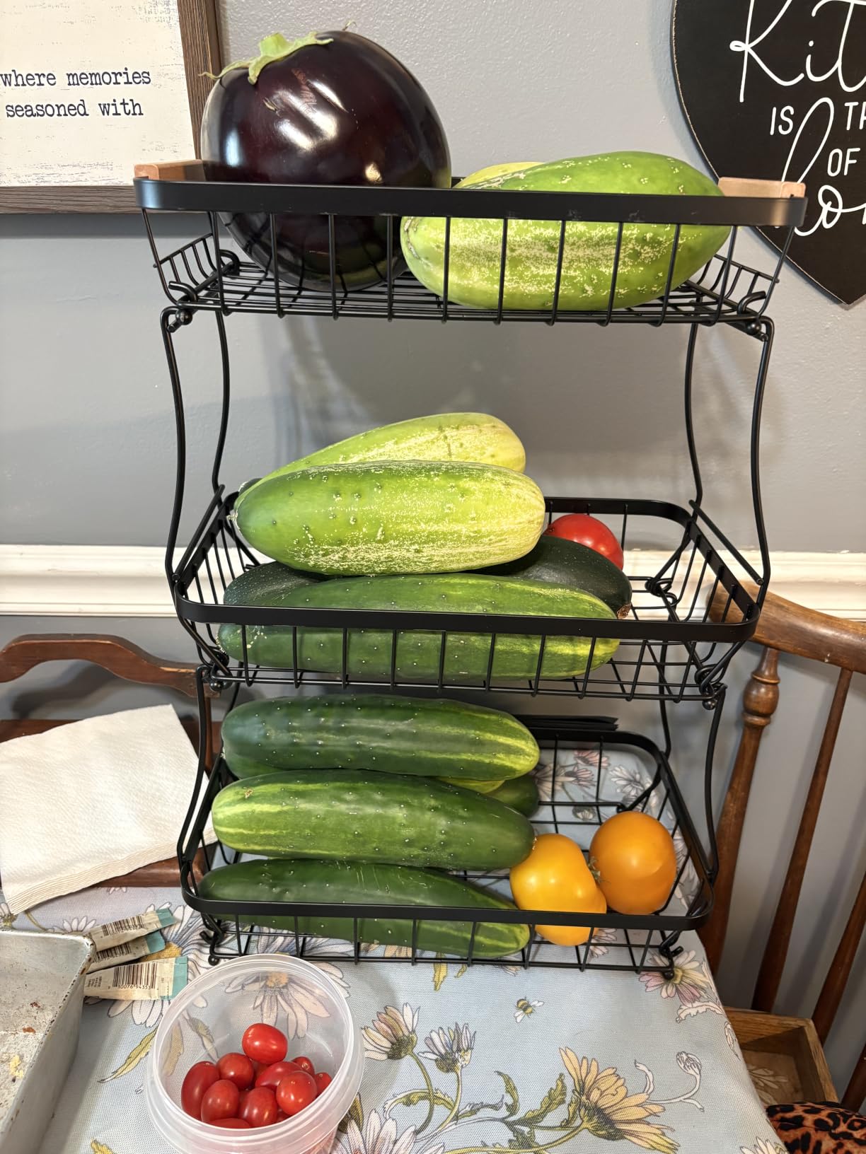 Sevenblue 2-Tier Fruit Basket with Banana Hangers, Detachable Metal Bowl customer photo 1