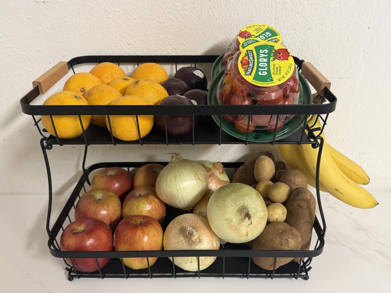 Sevenblue 2-Tier Fruit Basket with Banana Hangers, Detachable Metal Bowl customer photo 2