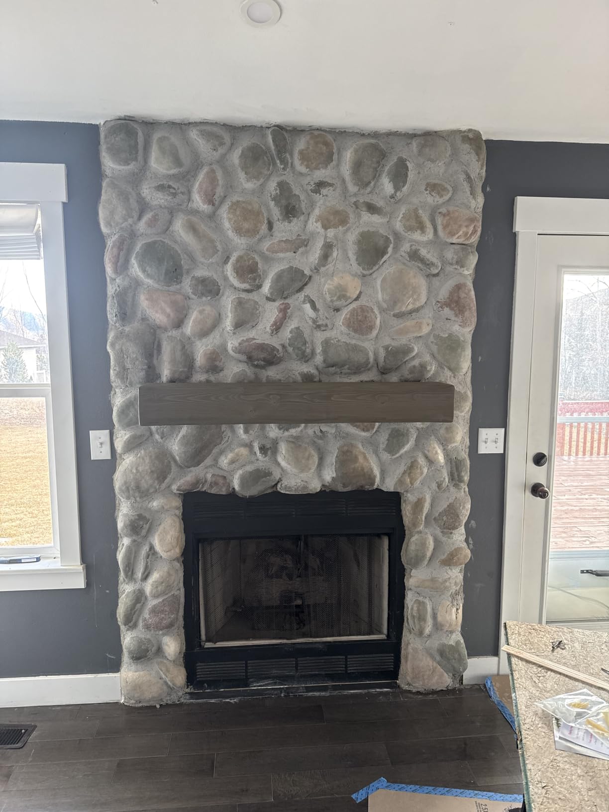 Handmade Rustic 60 Inch Fireplace Mantel Shelf, Dark Walnut 8Dx6H | Real Wood Mantle, Easy Installation, Solid Beam Look, Hidden Joints, Matte Finish customer photo 1