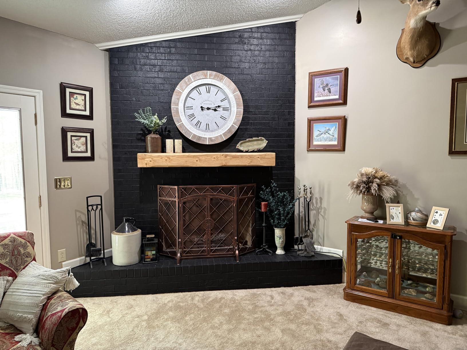 Handmade Rustic 60 Inch Fireplace Mantel Shelf, Dark Walnut 8Dx6H | Real Wood Mantle, Easy Installation, Solid Beam Look, Hidden Joints, Matte Finish customer photo 2