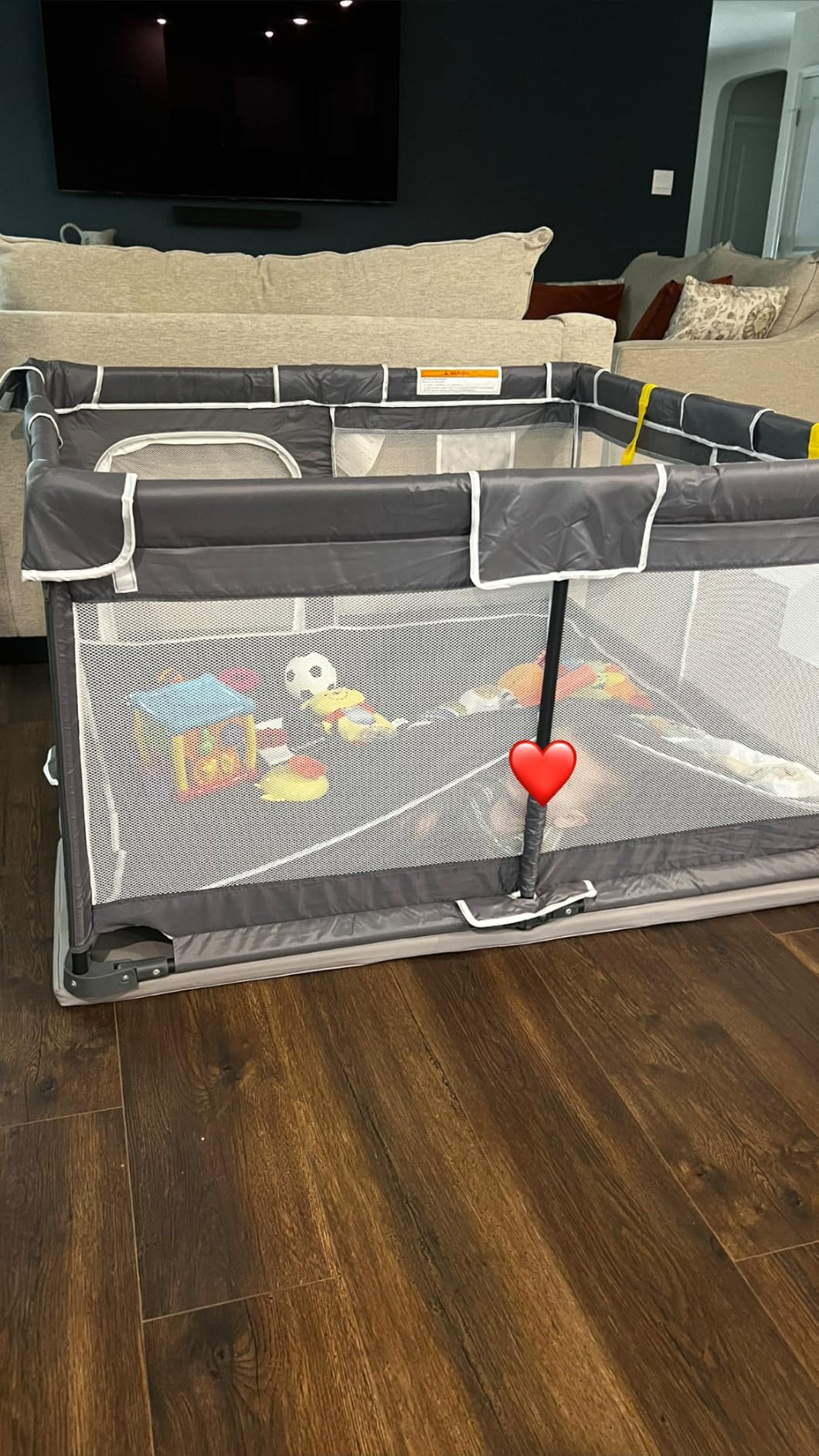 ICAREWAY Foldable Playpen for Babies and Toddlers, 50x50 Inches Portable Playpen, Kids Collapsible Play Pen with 2 Handlers, Indoor & Outdoor Baby Fence Play Area with Visible Mesh, Dark Gray customer photo 1