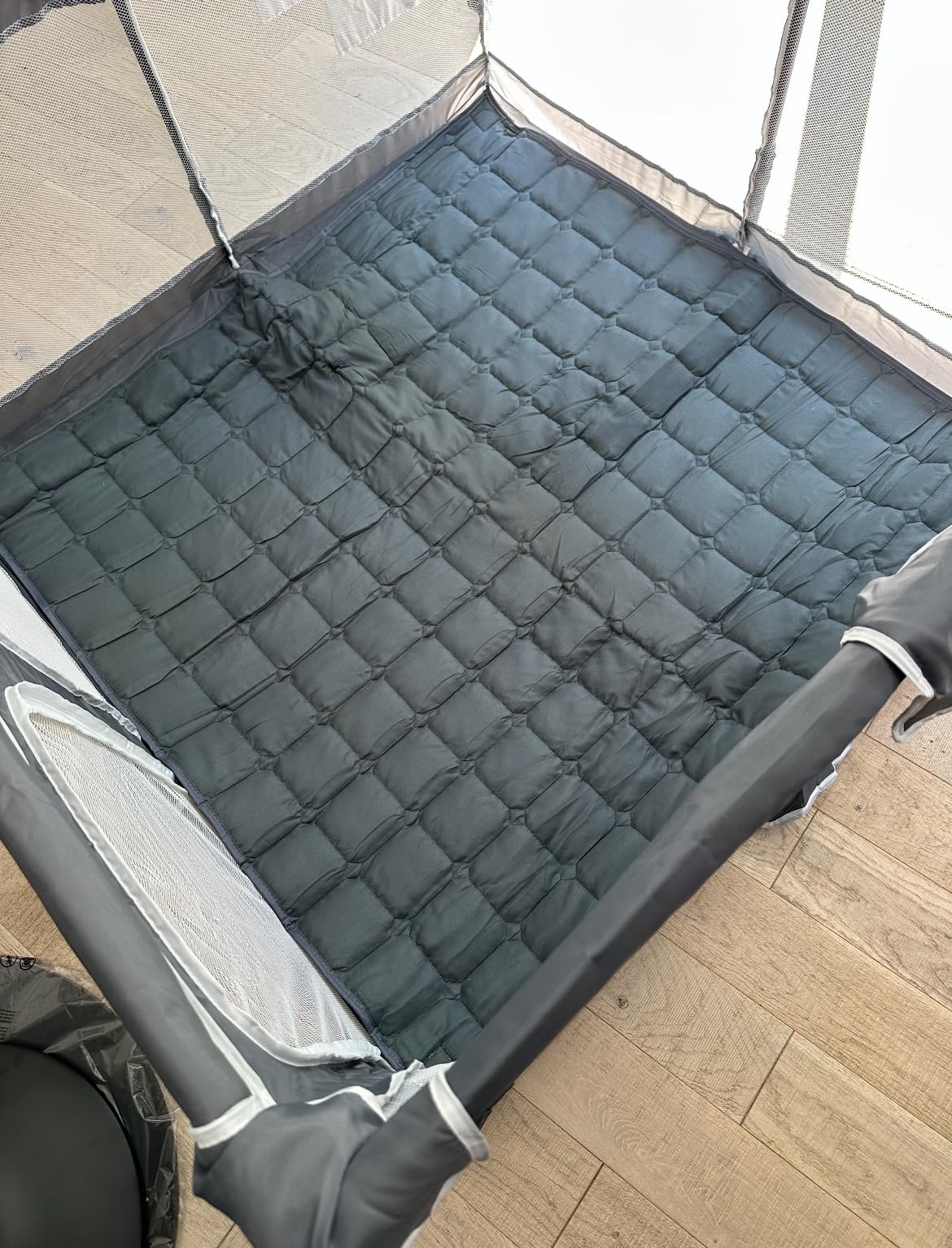 ICAREWAY Foldable Playpen for Babies and Toddlers, 50x50 Inches Portable Playpen, Kids Collapsible Play Pen with 2 Handlers, Indoor & Outdoor Baby Fence Play Area with Visible Mesh, Dark Gray customer photo 2