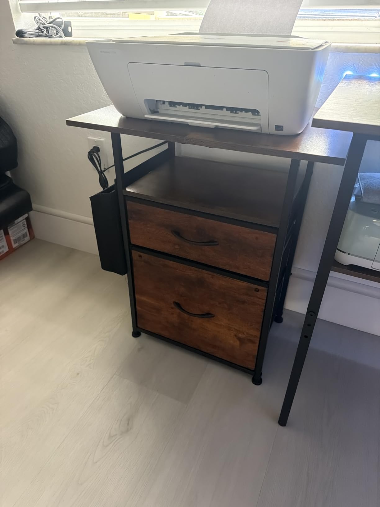 GYIIYUO 2 Drawer File Cabinet 24''W, Mobile Filing Cabinet, Printer Stand | 24'' Extended Desktop for Large Printer, Rolling, Side Bag, Fits A4/Letter Size, Home Office, Fabric Drawer, Light Brown customer photo 2