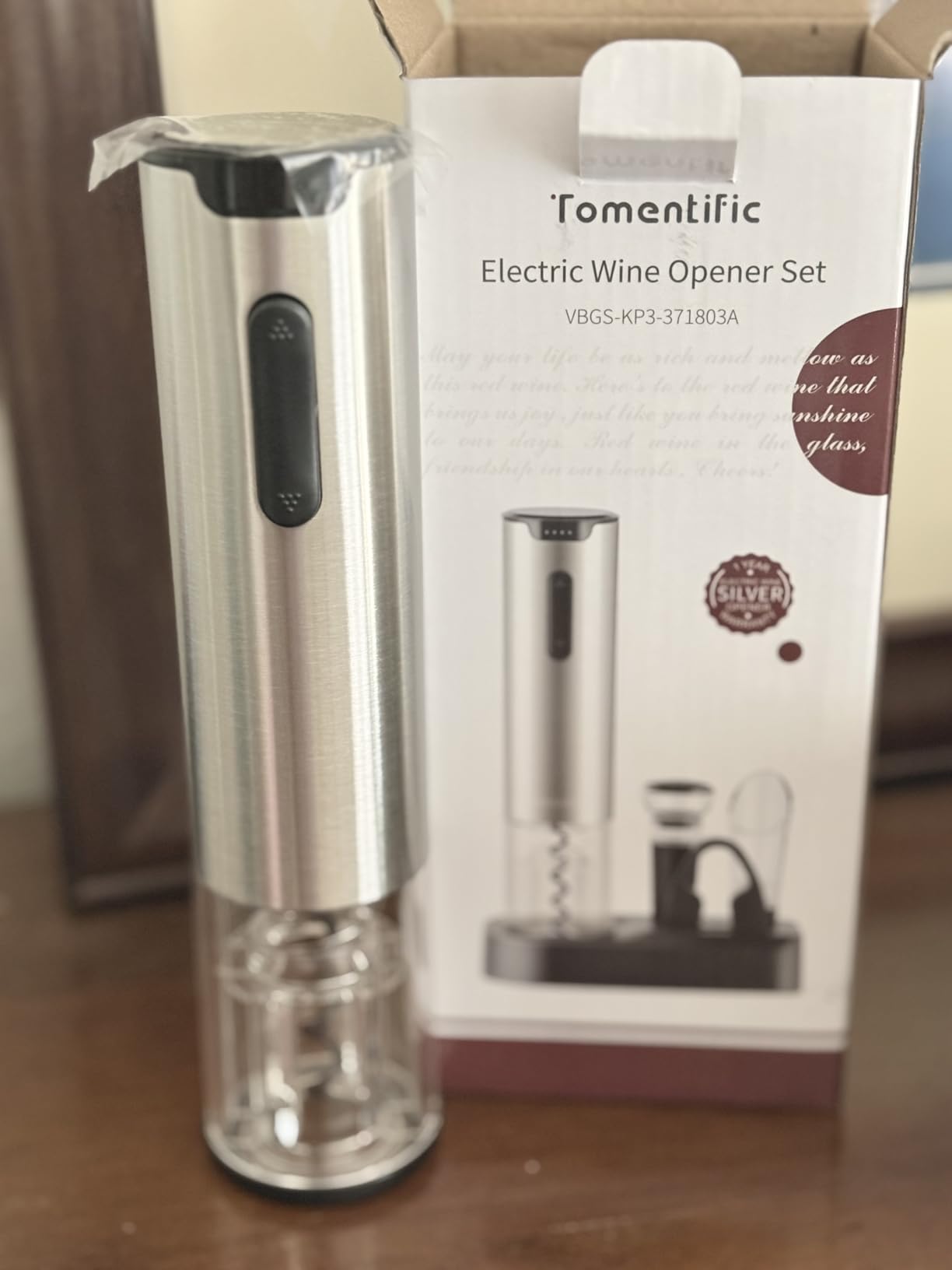Electric Wine Opener Tomentific, Rechargeable Automatic Wine Corkscrew Bottle Opener With Foil Cutter, Type-C Charging Wine Openers With LED Light For Home Party Wedding Gifts (Stainless Steel) customer photo 1