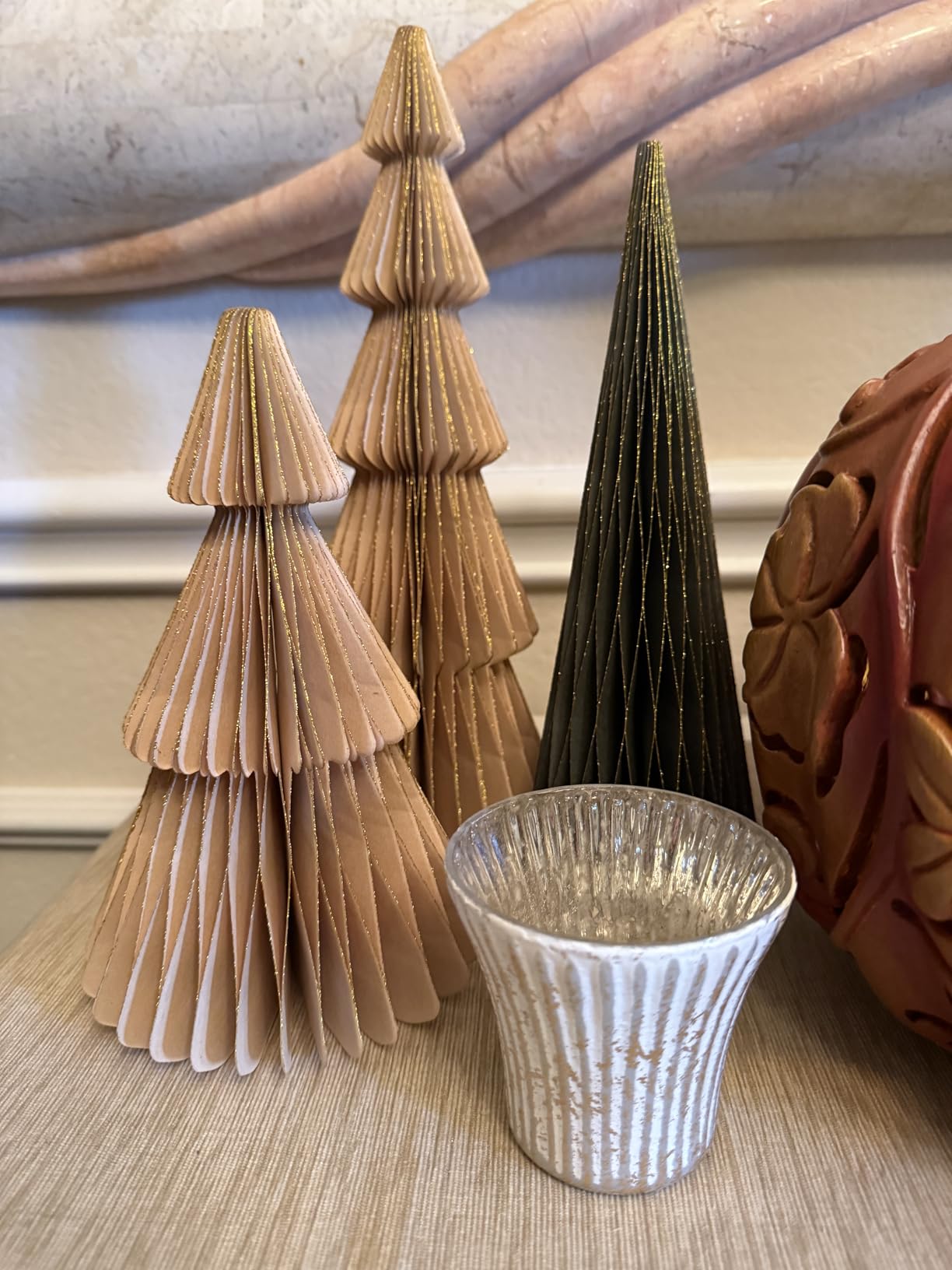 Watersay 6 Pcs Green Brown Christmas Tree Honeycomb Centerpiece | 3D Paper Trees, Christmas Tree Table Centerpieces, Minimalist Modern Xmas Ornament, Rustic Reusable Gift for Home, 3 Style customer photo 2