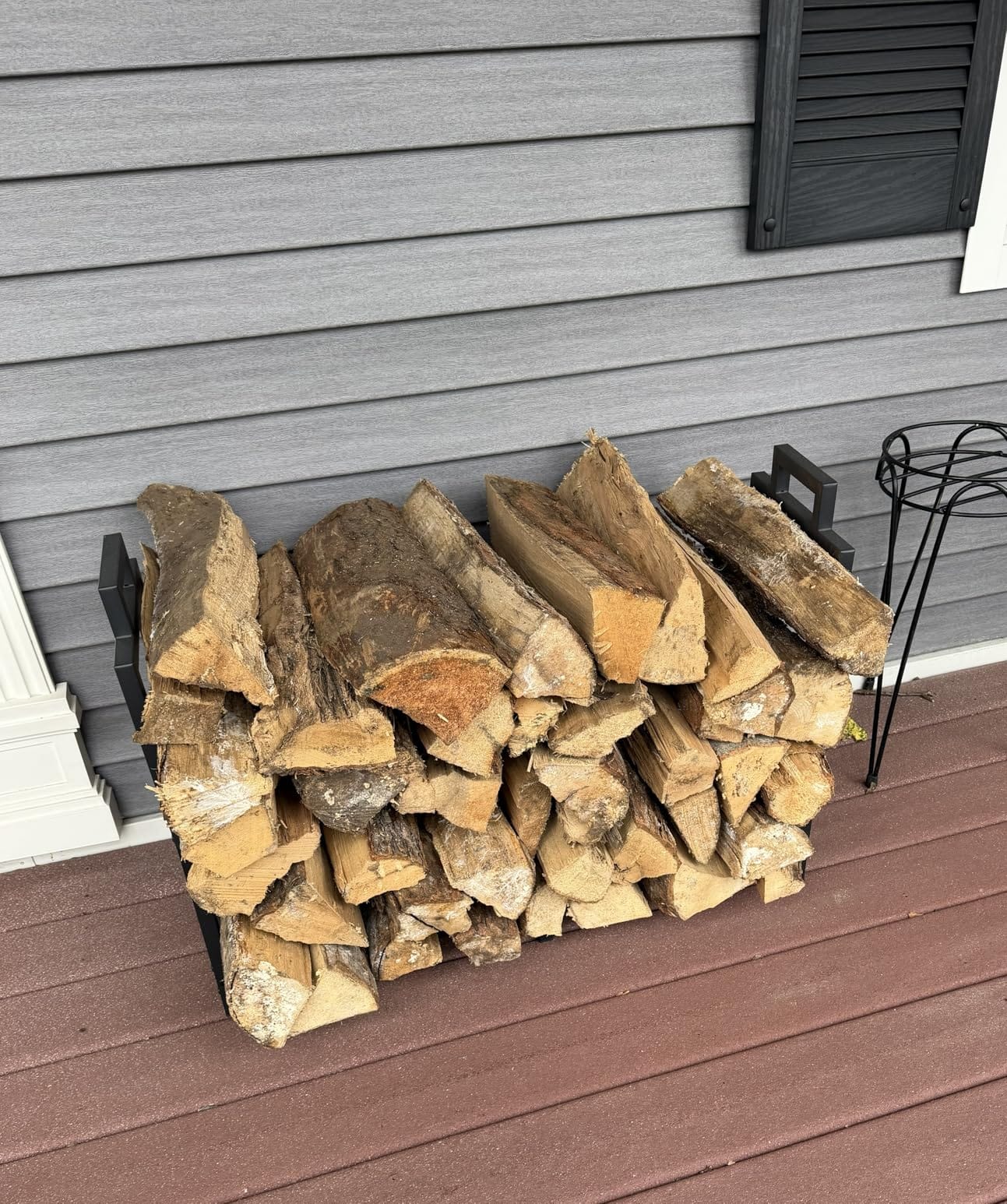 30 Inch Firewood Rack Outdoor Indoor with Handle and Log Carrier Bag, Stable Metal Wood Rack Heavy Duty Log Holder for Fireplace Patio Deck, Rustproof Firewood Storage Organizer Tool, Black customer photo 2