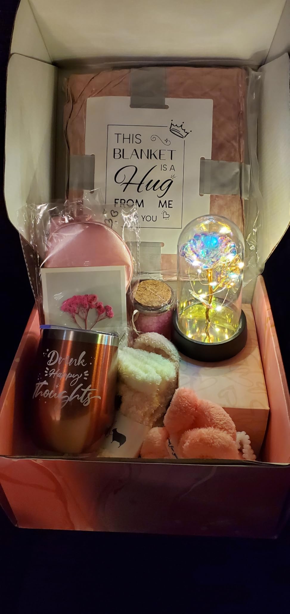 Birthday and Get Well Gifts for Women - Relaxing Spa Care Package | with Luxury Flannel Blanket, Light-up Rose Flower - Unique Self Care Gift Basket for Mom, Wife, Friends customer photo 2