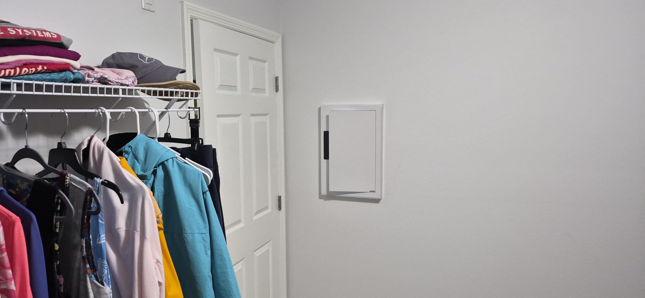 Grimtron Quick Access Electronic Wall Safe with Removable Shelves & Hooks | White Wall Mount Safe Between Studs 16