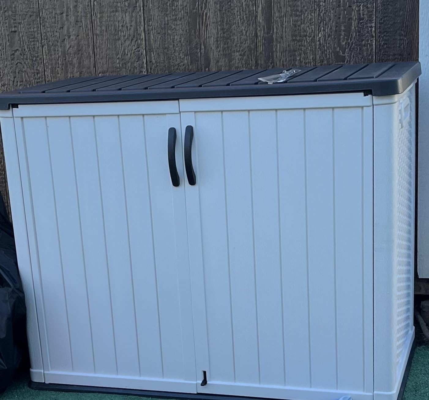 Devoko Outdoor Storage Cabinet 26 Cu Ft with Lockable Doors, Horizontal Storage Shed Waterproof Patio Tools Storage Box for Sofa Cushions, Gardening Tools and Accessories (White) customer photo 1
