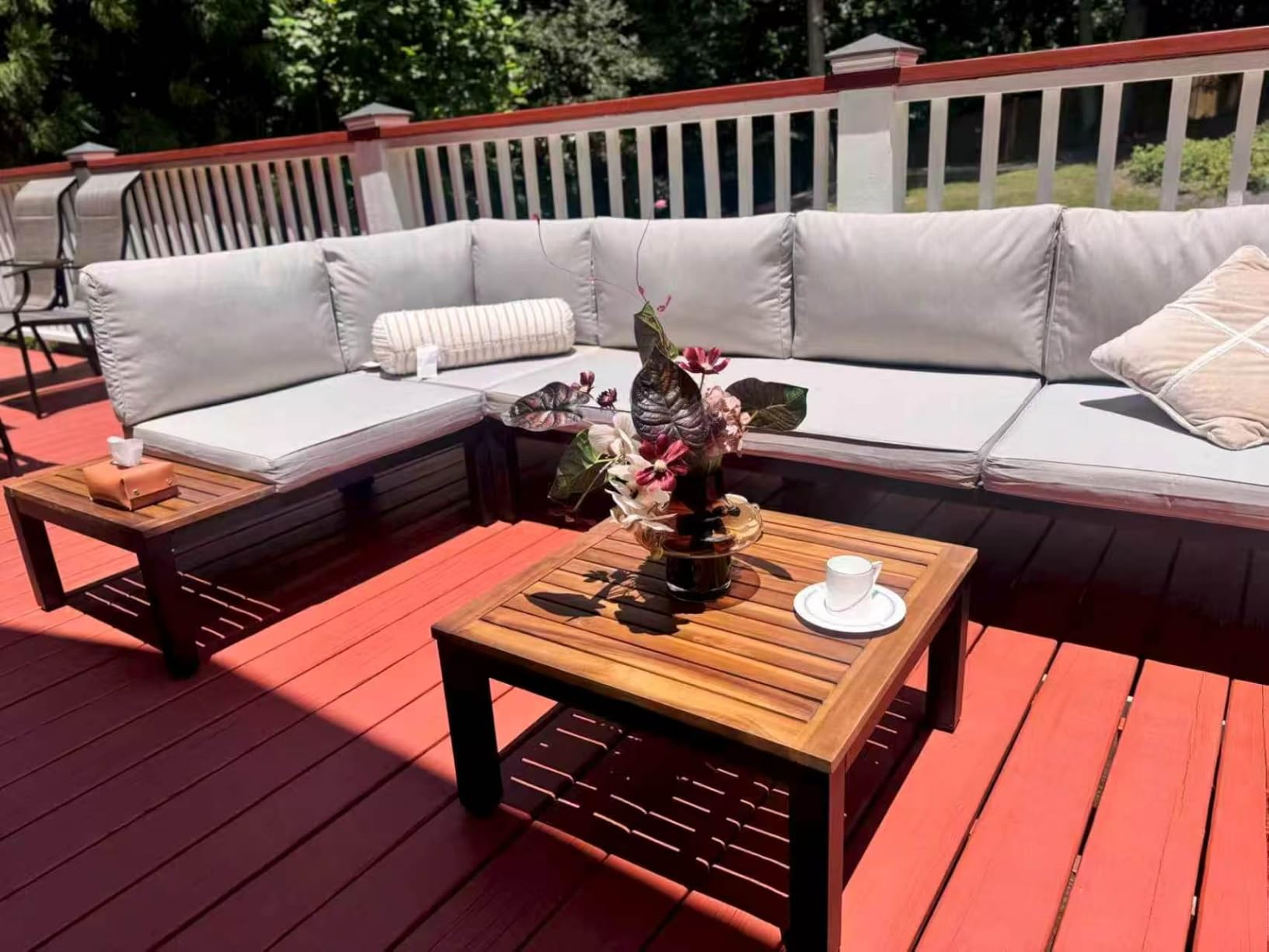 Sophia & William 10-Seat Metal Patio Sofa Sectional Set with Gray Cushions | Modern Patio Conversation Sets 9 Piece Outdoor Modular Couch with Built-in Side Table for Backyard customer photo 1