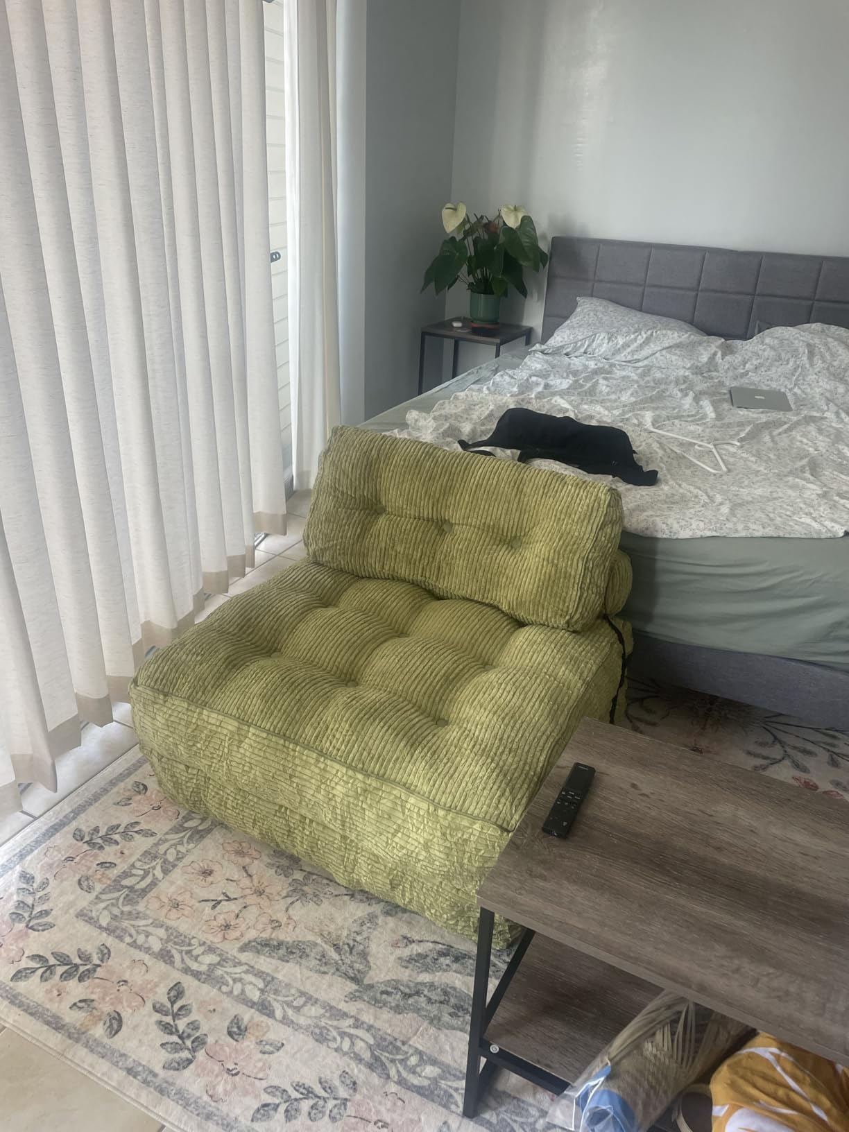 MAXYOYO Folding Sofa Bed, Convertible Chair with Pillow Foldable with Back Support, Portable Fold Out Chair Bed Comfy Floor Sofa Lounge for Living Room Bedroom, Navy, Single customer photo 2