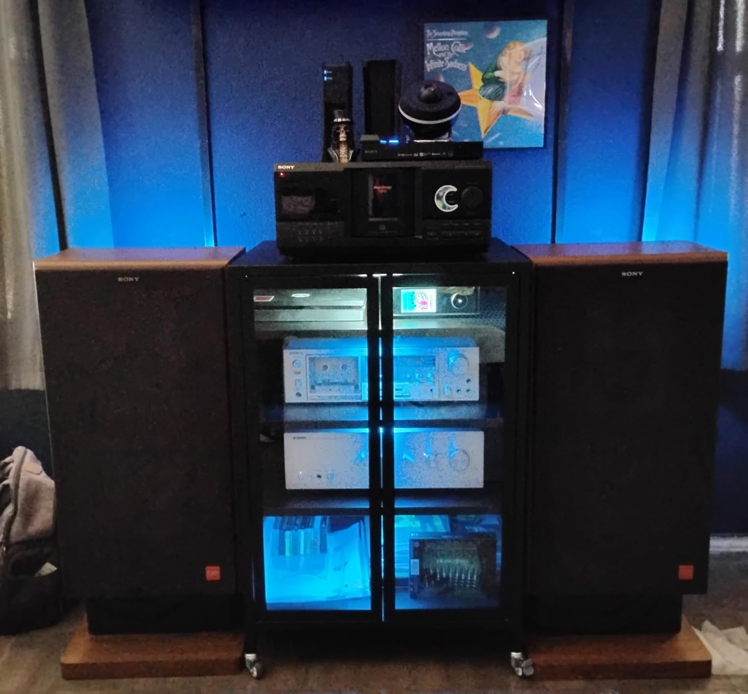 Stereo Cabinet, Metal Media Storage Cabinet with Glass Doors, Audio-Video Media Stand with 4 Adjustable Shelves, AV Stand for Meeting, Living, Recording Room, Require Assembly, Black customer photo 1