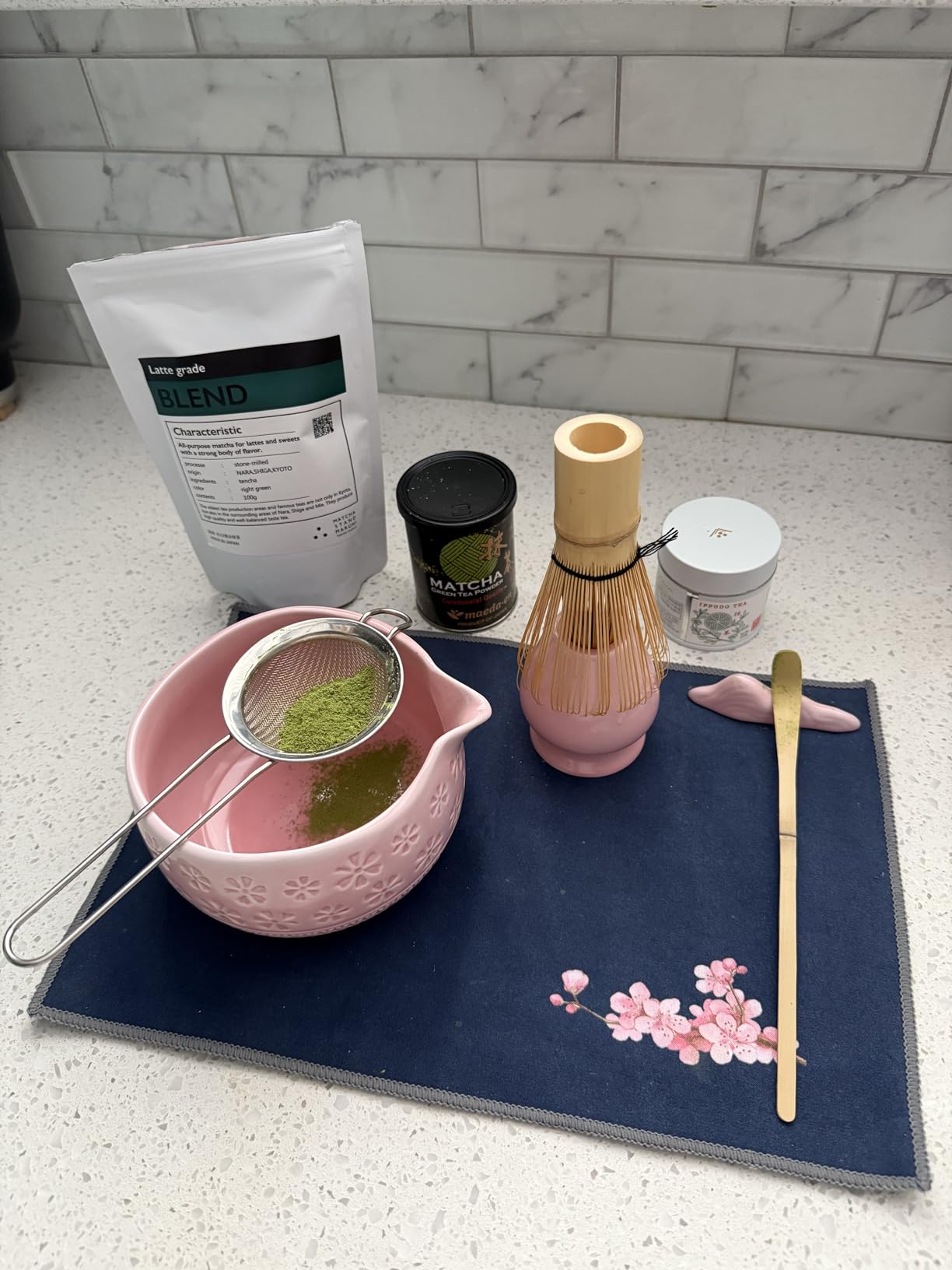 Buucup Matcha Whisk Set, Ceramic Matcha Kit Set with Bowl & Tools, Green | 7-piece set includes ceramic bowl, bamboo whisk, scoop, holder, rest, sifter and tea towel for authentic matcha preparation. customer photo 1