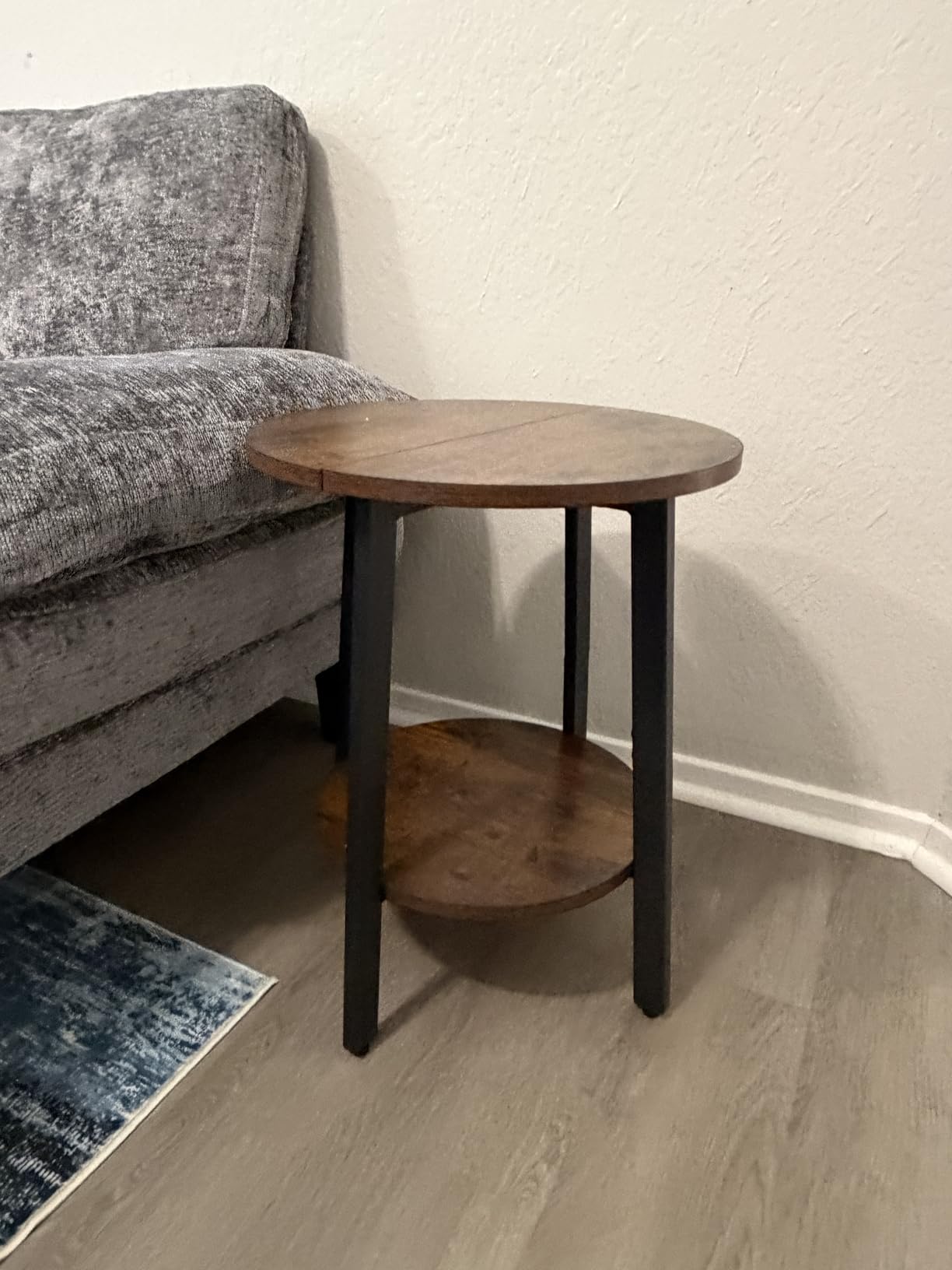 sthmec Side Table, Small Round End Table with Storage Shelf for Small Space, 2-Tier Bedside Table Sofa Couch Table, Round Accent Table Nighstands for Living Room, Bedroom, Rustic Brown customer photo 2