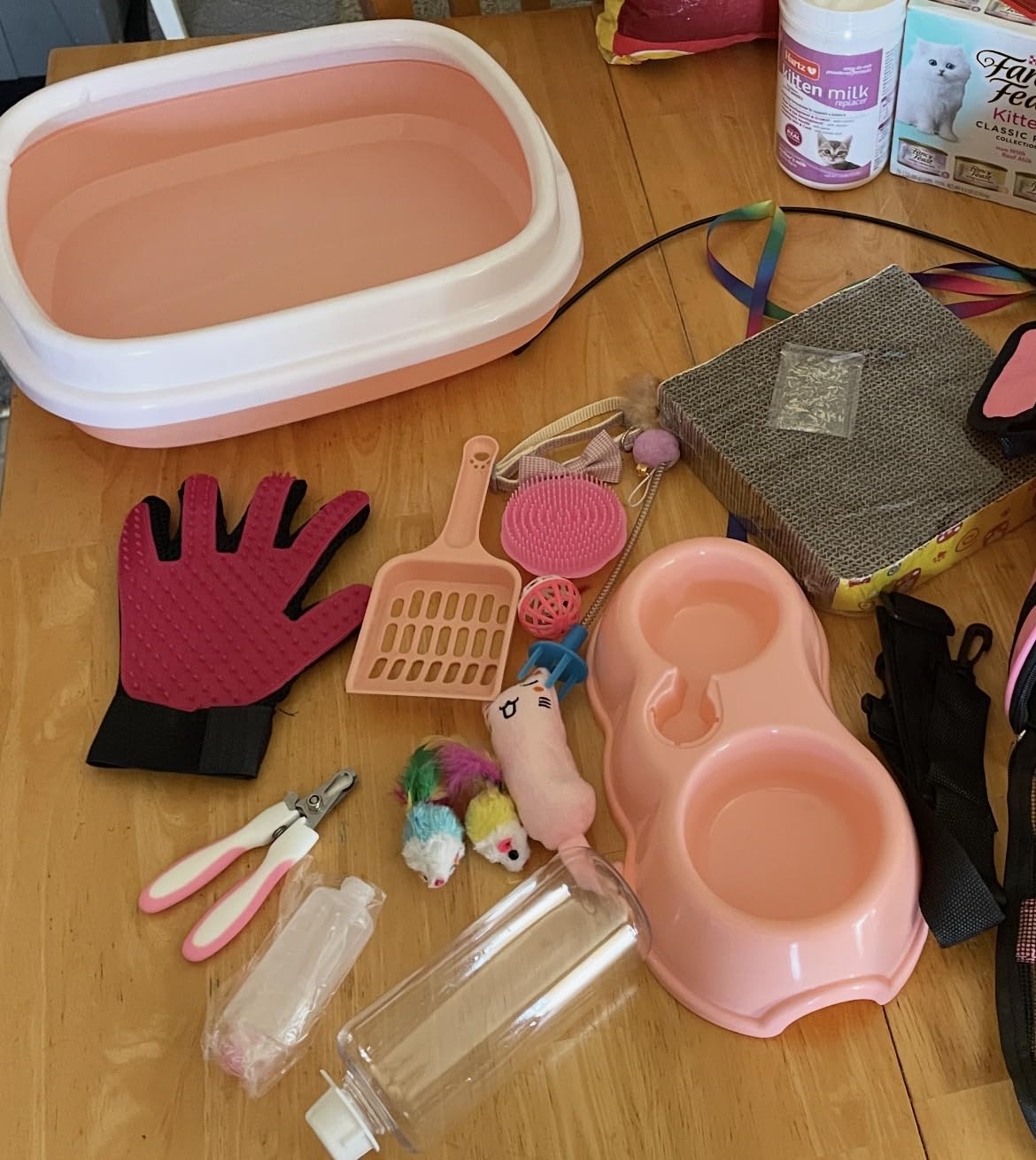 Kitten Starter Kit - 15 Piece Cat Essentials Set Includes Litter Box, Toys, Collars, Scratch Pad, Nail File, Automatic Feed Bowls, Grooming Gloves for Daily Life (Green) customer photo 1
