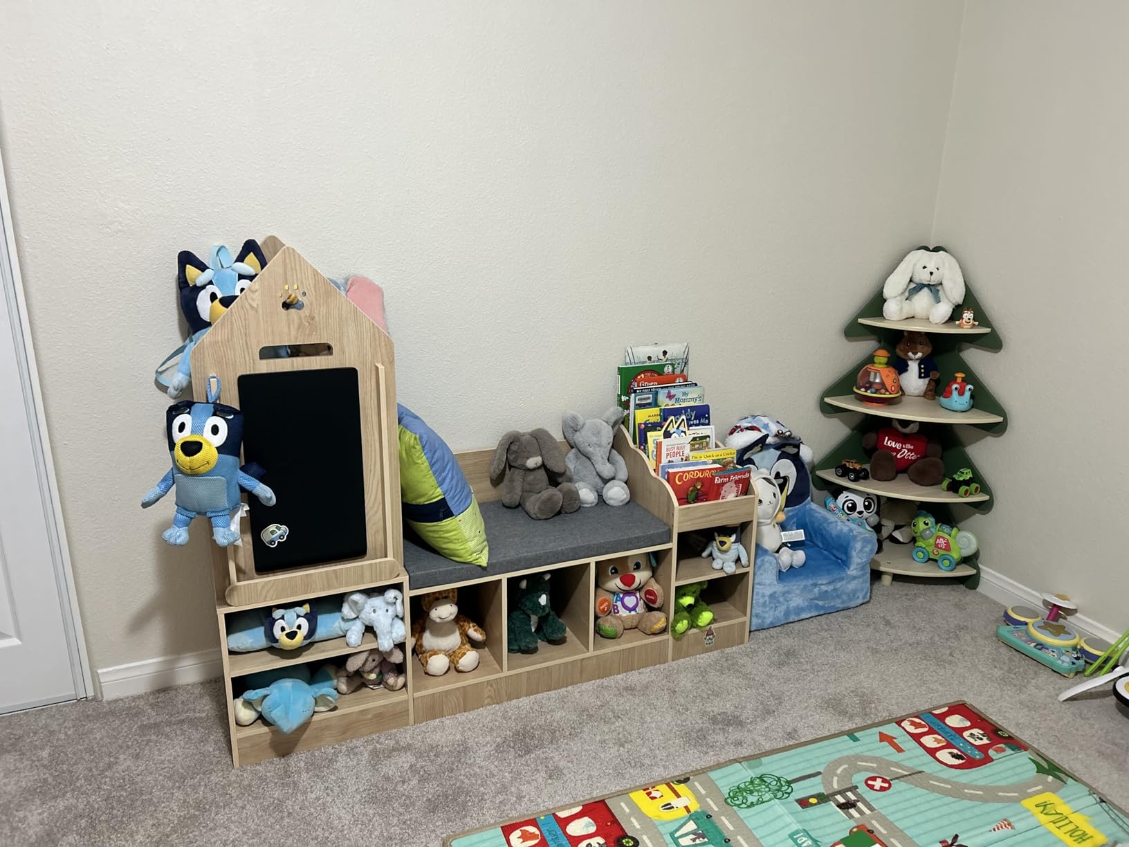 MU Kids Bookshelf with Reading Nook, Wooden Toy Storage Organizer with Chalkboard and Bench, Kids Reading Nook for Boys & Girls, Toddler Toy Shelf for Bedroom, Nursery, Playroom, Natural Oak customer photo 2