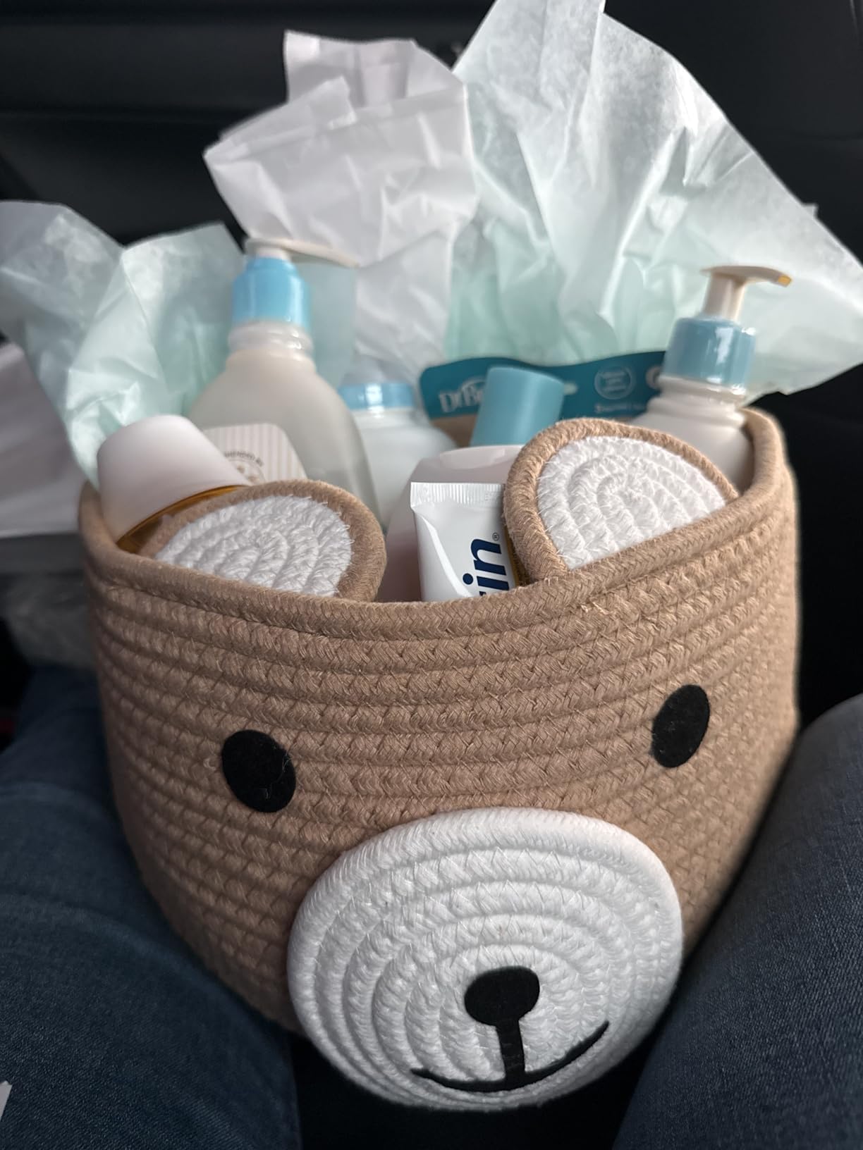 PandaEar Cotton Rope Baby Basket, Baby Gift Basket Nursery Laundry Organizer with Cute Bear Design for Storage Infant Newborn Essentials, Diaper Caddy with Handle (Brown) customer photo 1