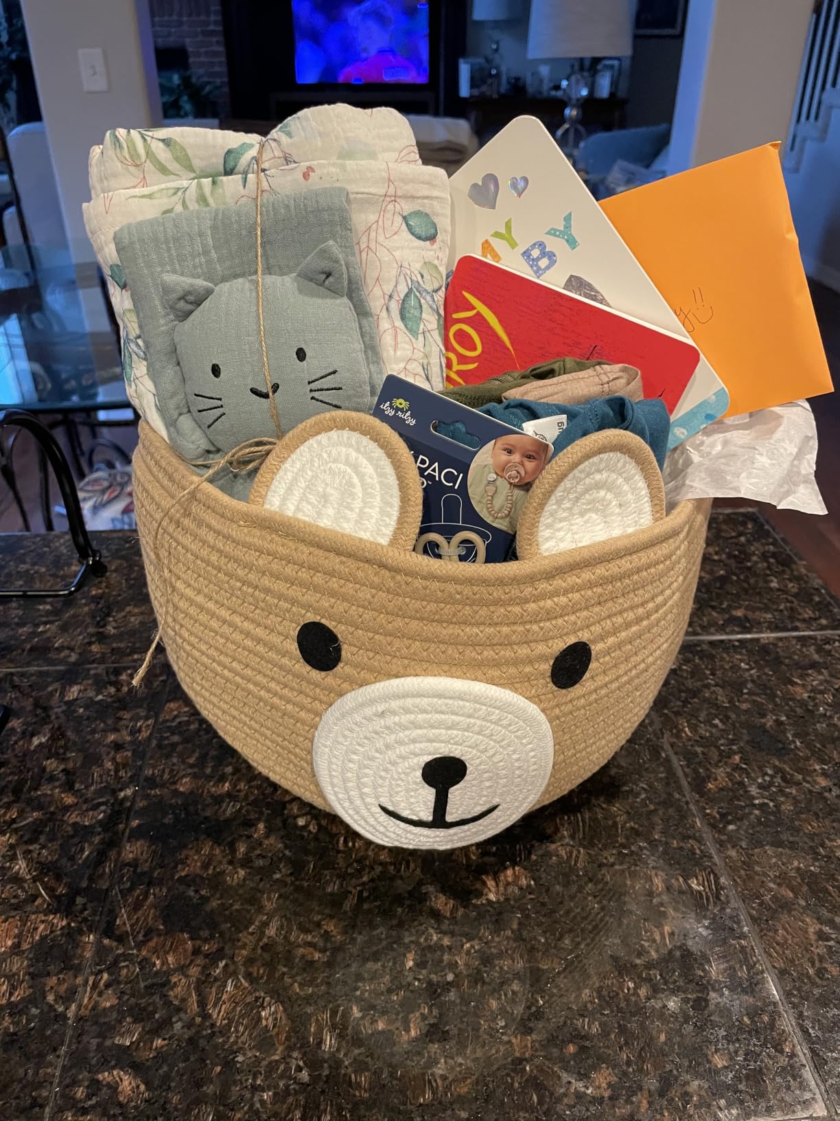 PandaEar Cotton Rope Baby Basket, Baby Gift Basket Nursery Laundry Organizer with Cute Bear Design for Storage Infant Newborn Essentials, Diaper Caddy with Handle (Brown) customer photo 2
