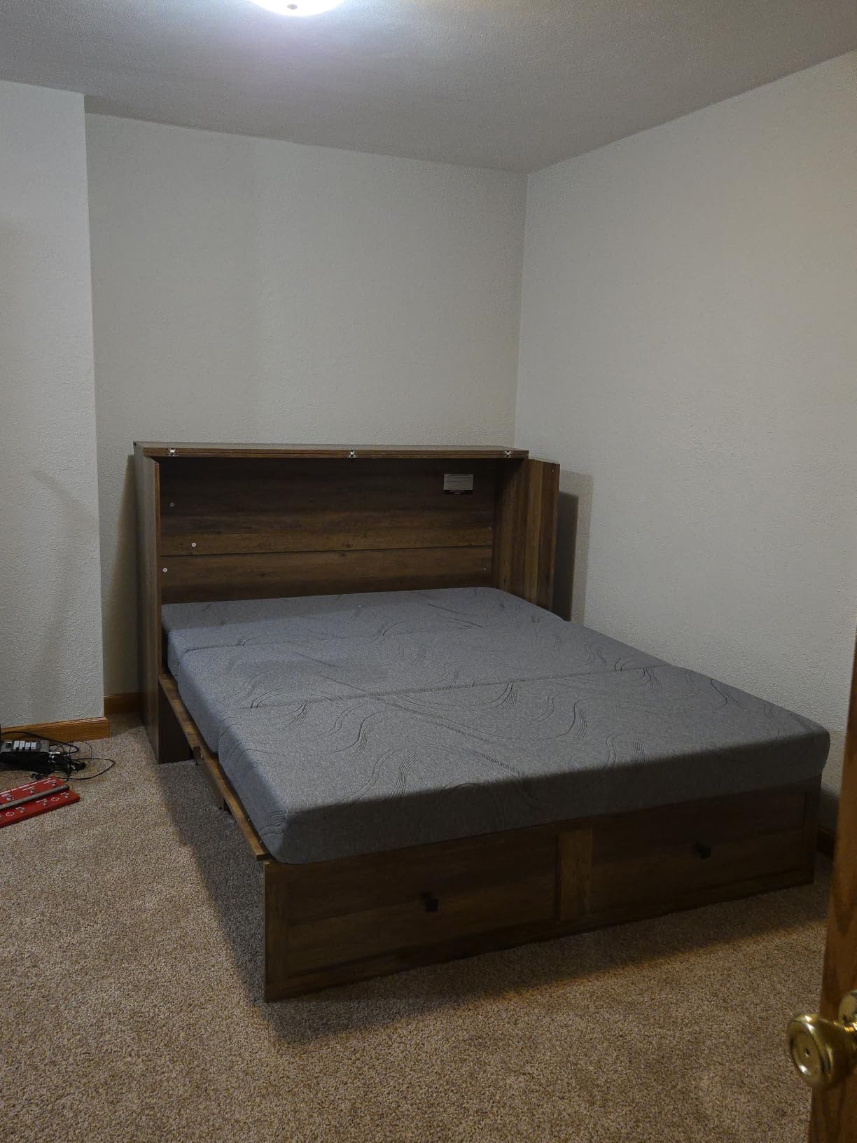 AMERLIFE Full Murphy Bed with Storage & Charging Station | Distressed White Wood Murphy Cabinet, Farmhouse Foldable Platform Bed, Large Drawer, Noisy Free, Guest Bedroom & Living Room customer photo 1