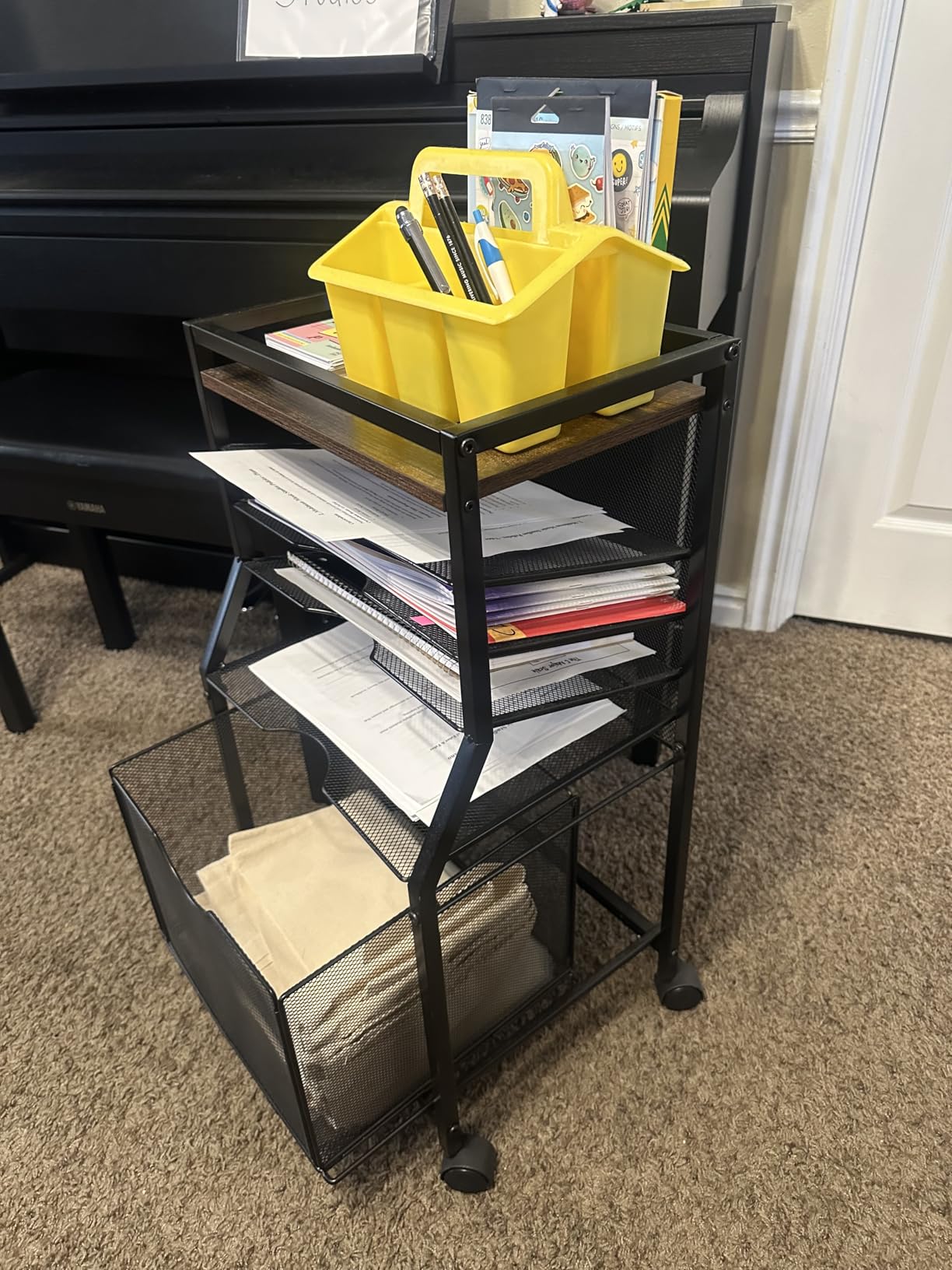 BOHDK Rolling File Cart, 6-Tier Desk File Organizer on Lockable Wheels, White Wood Planks & Mesh Sliding Hanging Folder Drawer, Organization Cart for Office Home School customer photo 1