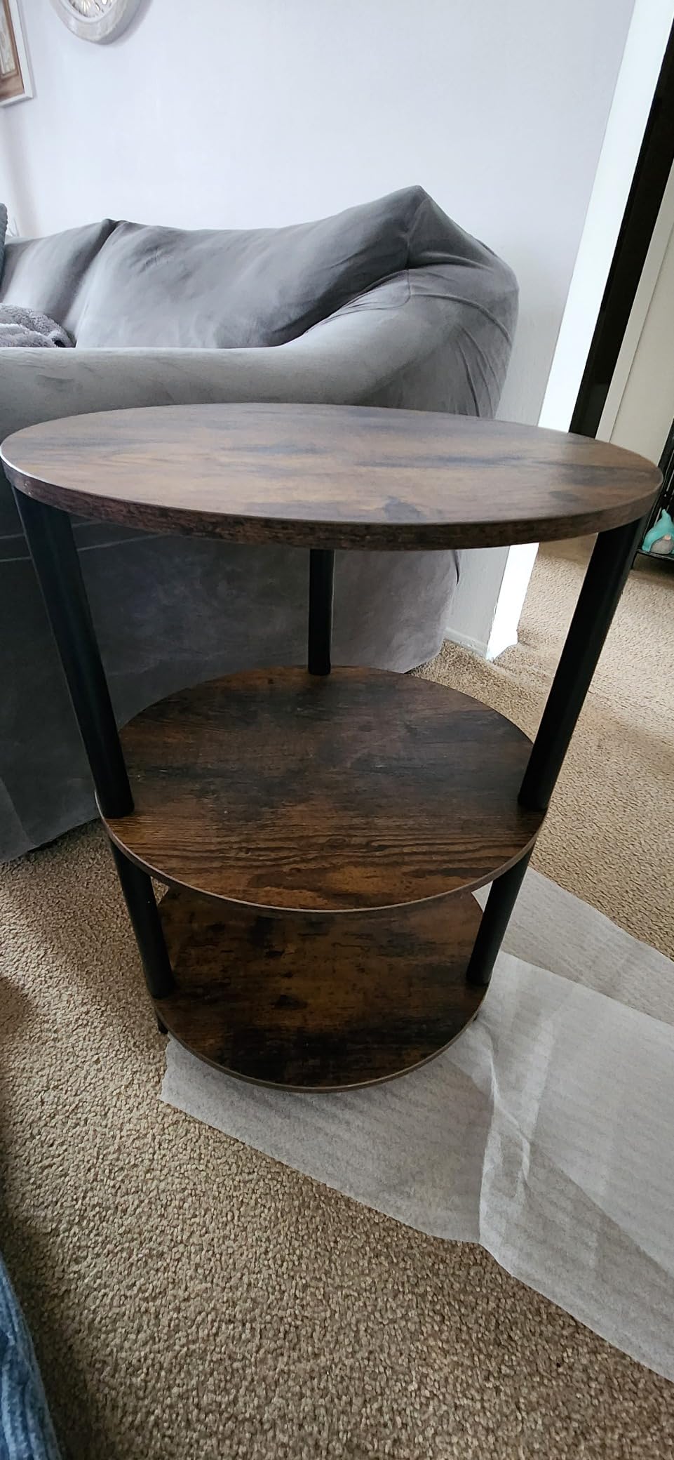Round Small End Table - 3 Tier Oval Accent Table for Small Spaces, Rustic Wood and Metal Couch Side Table, Nightstand for Bedroom or End Table Living Room, Easy to Assemble, Rustic Brown customer photo 1
