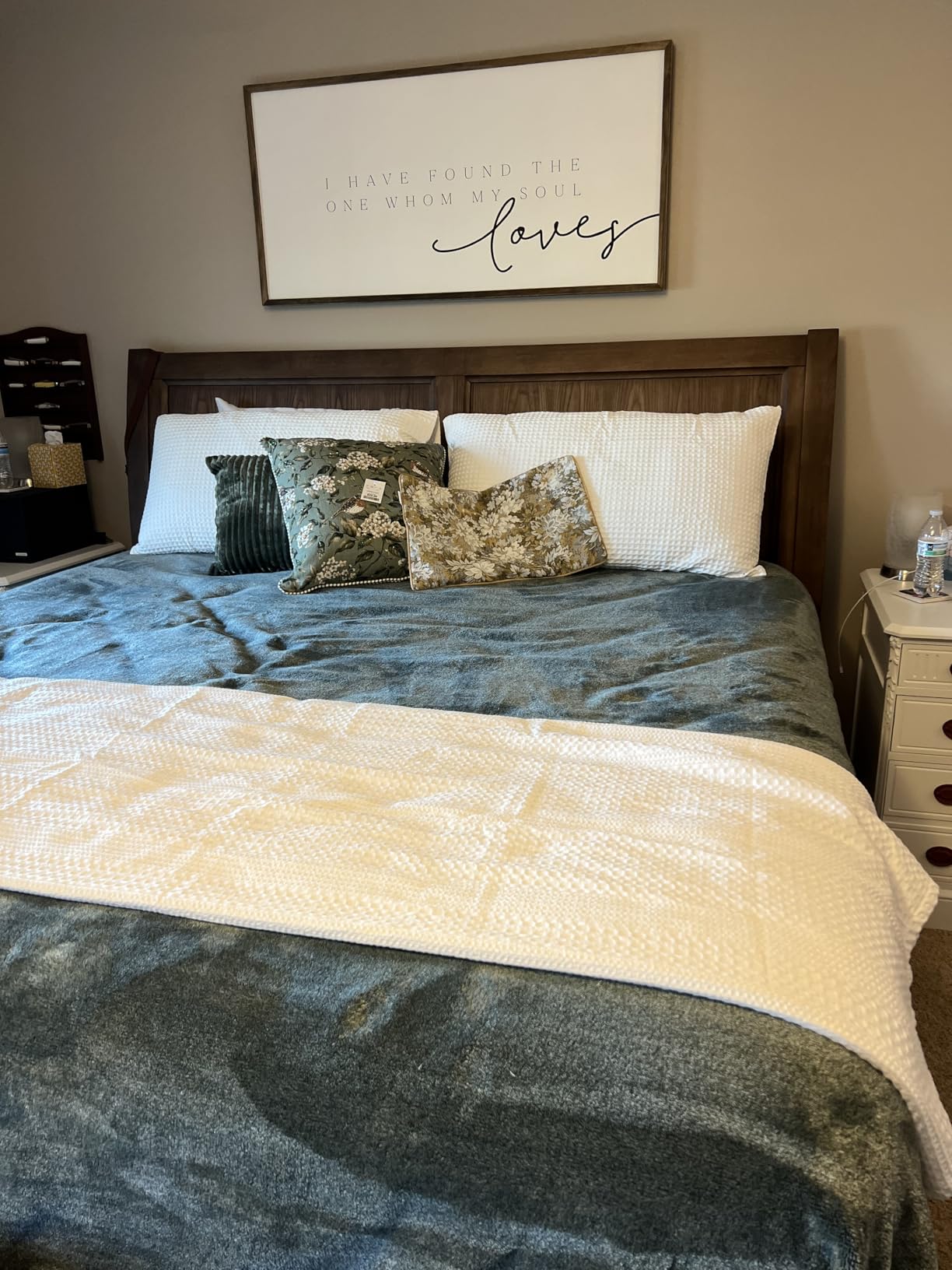 PHF Lightweight Waffle Weave Blanket Queen for Bed Aqua Gray 90