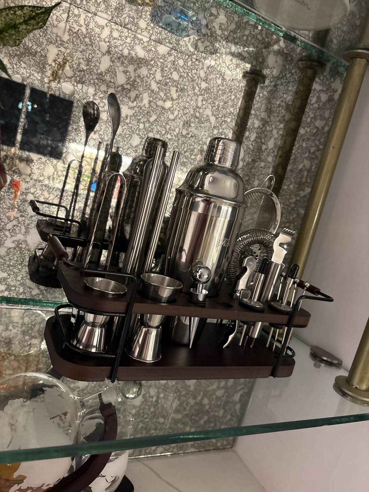 KITESSENSU Cocktail Shaker Set Bartender Kit with Stand | Complete 24-Piece Bar Set Cocktail Kit with All Bar Accessories: Martini Shaker, Jigger, Muddler | Drink Mixer Set for Home Bar Cocktails customer photo 2
