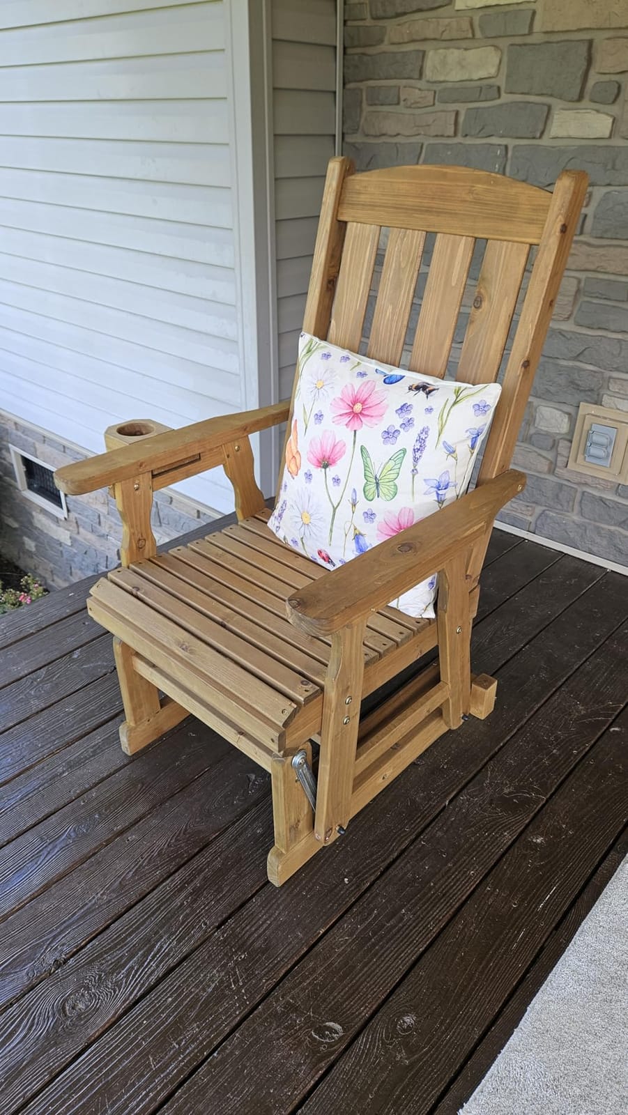 VINGLI Outdoor Glider Wood Patio Chair with Cup Holders, Outdoor Bench Glider Loveseat with Smooth Rocking Mechanism, Heavy Duty 800 LBS customer photo 2
