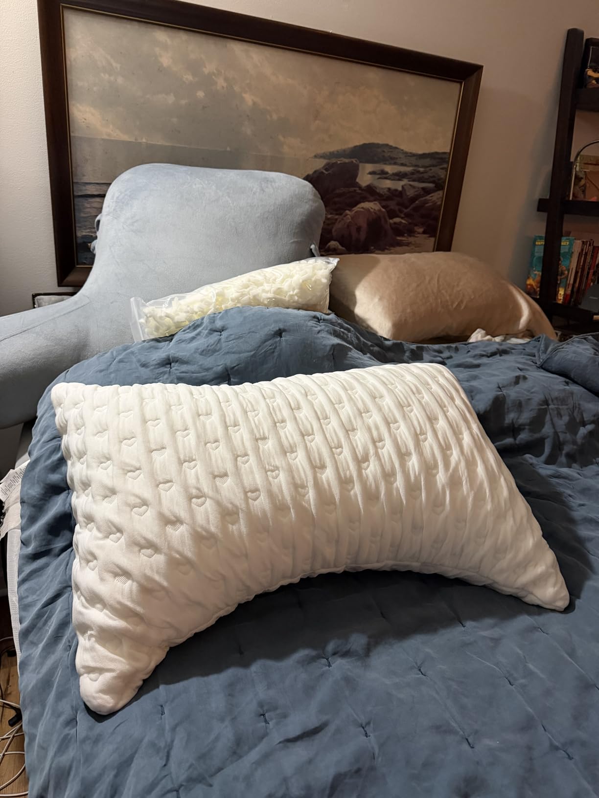 Side Sleeper Pillows for Neck & Shoulder Comfort - Ergonomic Curved Crescent Design, Adjustable Shredded Memory Foam, Cooling & Soft Cover, Extra Fill Included, Queen Size customer photo 1
