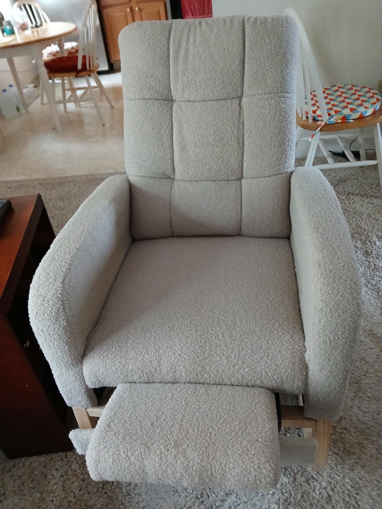NIOIIKIT Modern Nursery Rocking Chair, Teddy Upholstered Rocking Chair with Footrest, Comfortable Rocker Glider with Side Pocket, Rocker Glider for Living Room, Bedroom, Nursing Room (Beige) customer photo 2