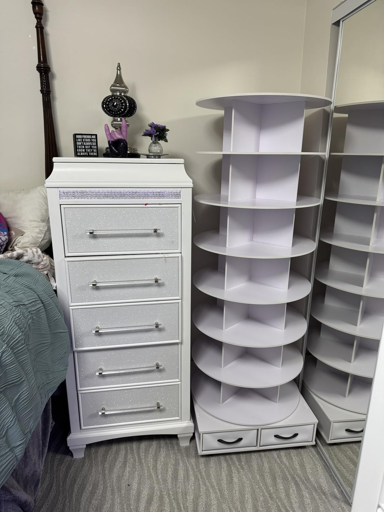 RUNSUNSPRI 8 Tier Rotating Shoe Rack Tower Contains 2 Drawers | Spinning Shoe Rack, Revolving 360 Shoe Racks, Storage Round Carousel, Equipped with 5 Universal Wheels with Brake Function customer photo 1