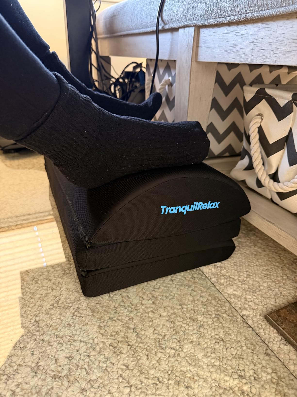 TranquilRelax Foot Rest Under Desk, 3-Height Adjustable Foot Stool, Black | Desk foot rest, ergonomic foot support, machine-washable cover, non-slip bottom, gaming foot rest, office, car customer photo 2