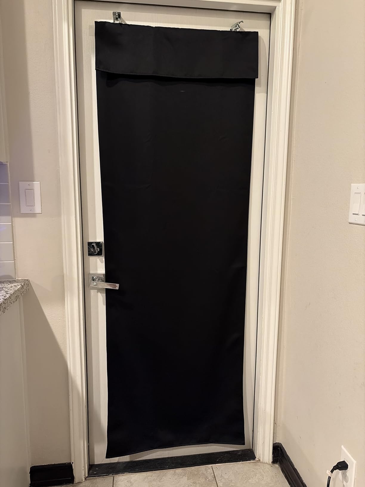 NICETOWN Black 100% Blackout No Drill French Door Curtains for Window, Thermal Insulated Window Covering for Glass Door, Front Kitchen Curtain Tie Up Shade, 26W x 72L Inches Long, 1 Panel customer photo 2