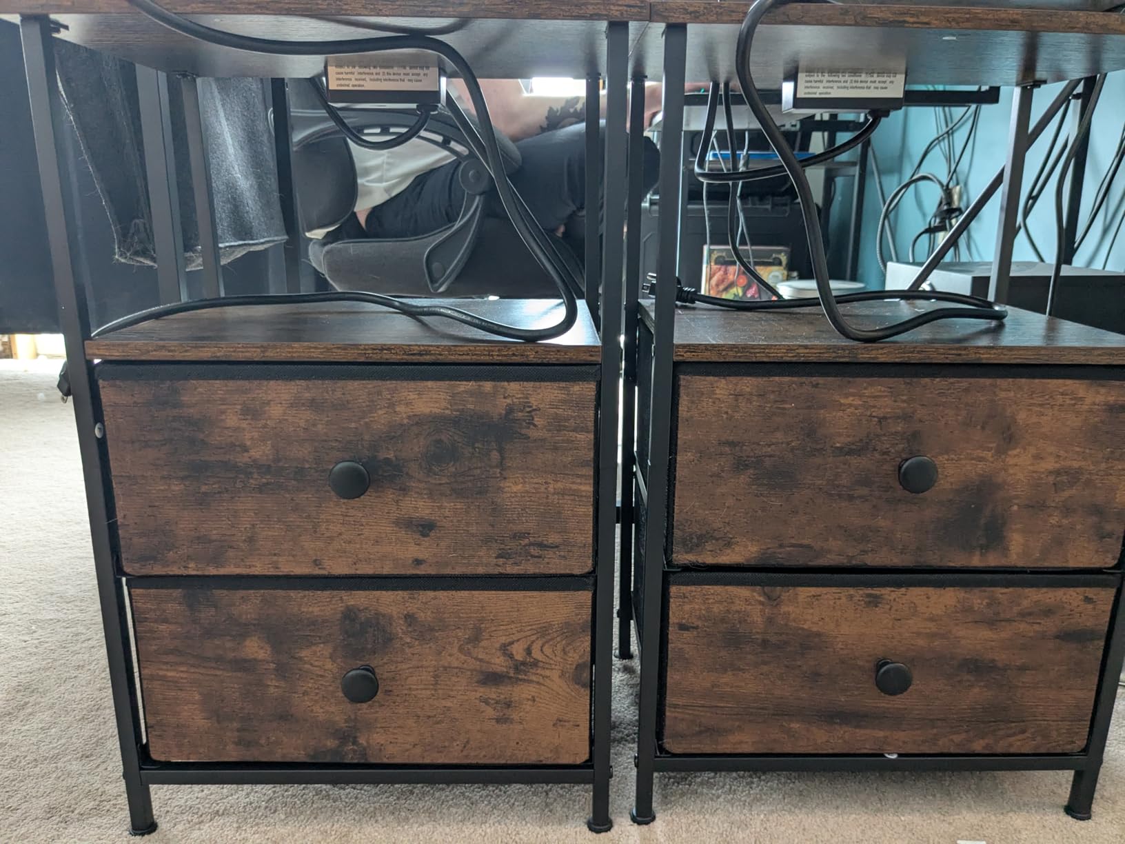 LOAKEKEL Nightstands Set of 2, Night Stand with Charging Station | Bedside Table with 2 Fabric Drawers for Bedroom, End Tables with Storage Shelf for Small Spaces, Rustic Brown customer photo 1
